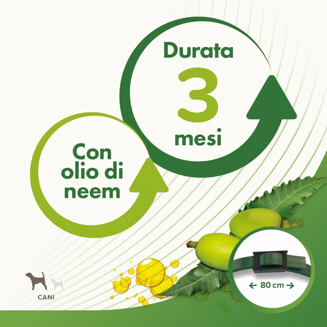 Beaphar Protezione Naturale, Collare Scudo Regolabile per Cane Grande, con Olio di Neem, Fino a 3 Mesi di Protezione, 80 cm