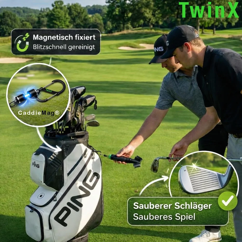 Spazzola da golf Premium con serbatoio acqua e funzione spray, doppia setole, magnete e moschettone