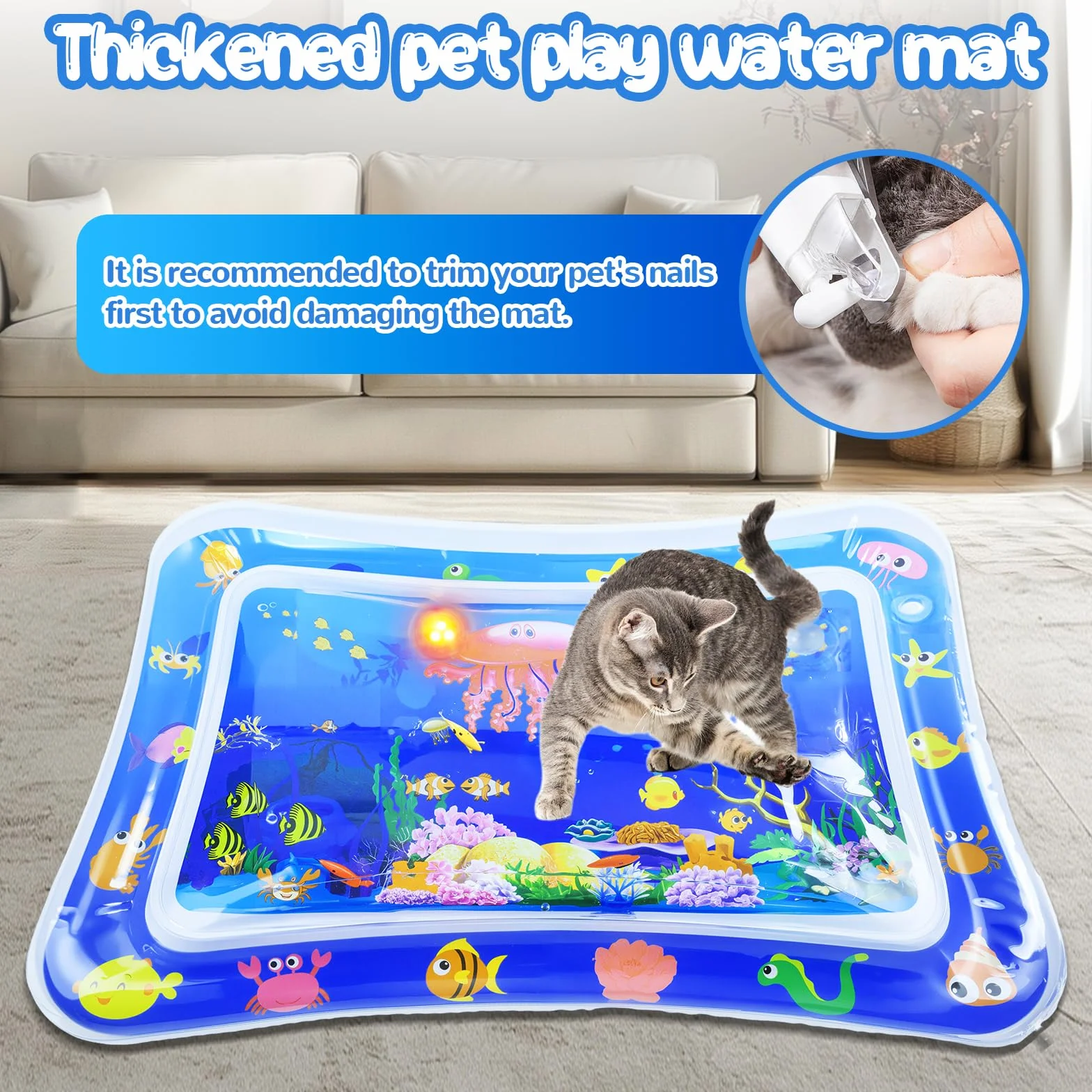 Tappeto Acqua Gatto, LED Tappeto Ad Acqua per Gatti, Tappetino Gonfiabile per Animali, Tappetino Sensoriale Ad Acquas per Gatti, Adatto per Uso Interno ed Esterno in Estate