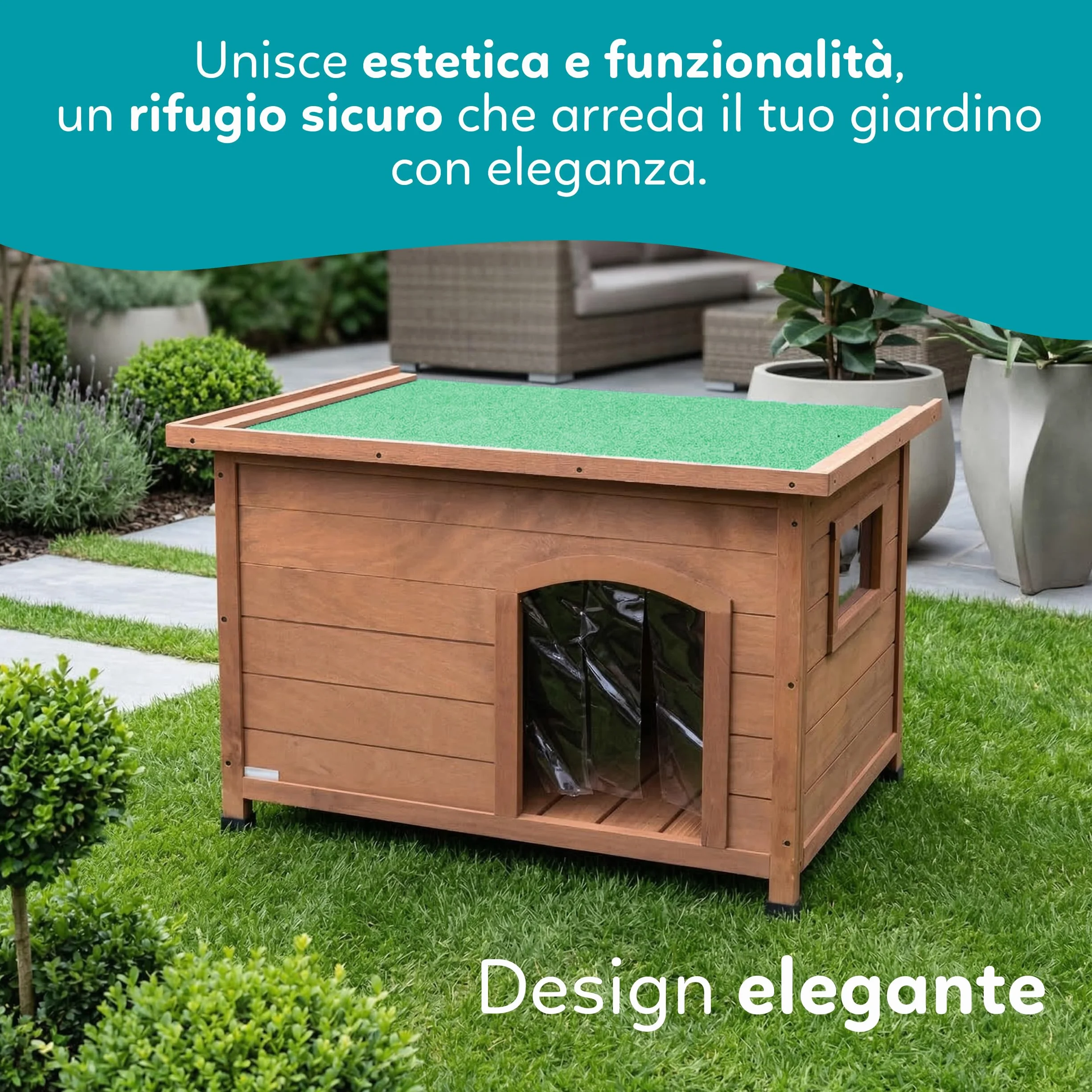 AqpetFriends Baita Cuccia Legno Esterno per Cani Medium 104x68x75h con Tetto Apribile