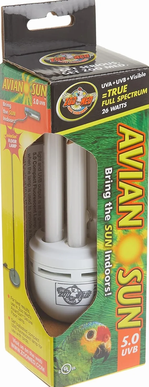 Zoo Med AvianSun 5.0 UVB Lampada 26 Watt fluorescente compatta vetro al quarzo per uccelli