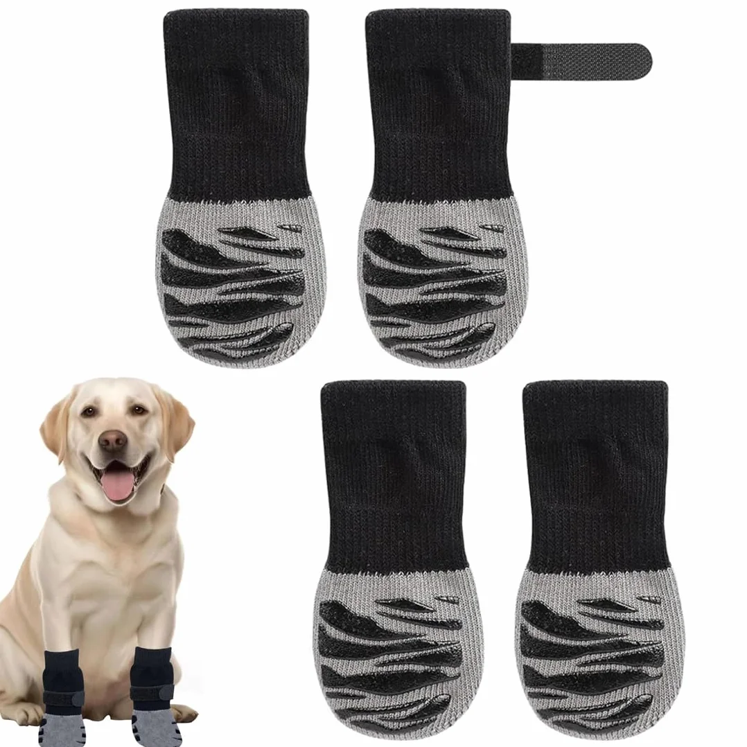 Calzini per Cani Antiscivolo, Proteggi Zampe per Cani, Regolabili Calzini Antiscivolo Cane, Calzini Cane Che Smettono di Leccarsi Le Zampe, Adatto per Cani di Media Taglia (4 Pezzi, Nero, M)