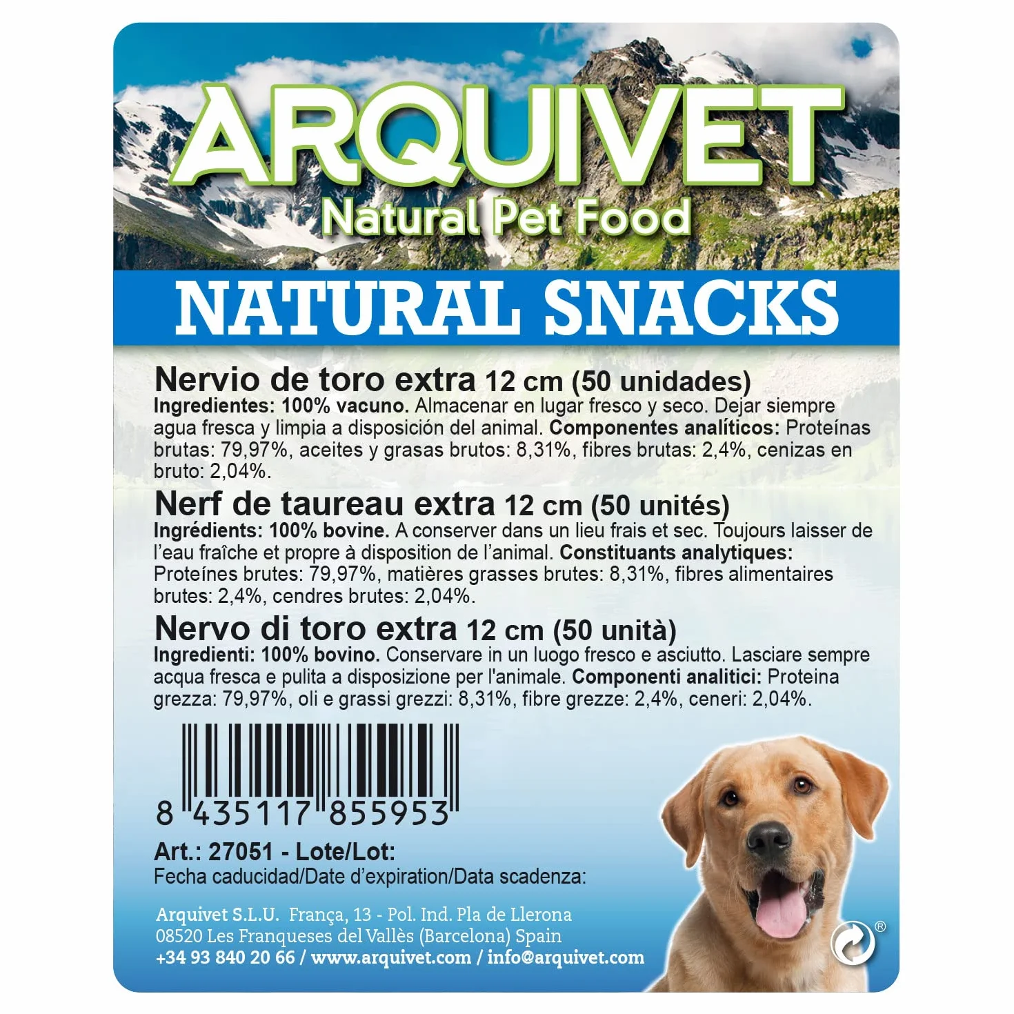 ARQUIVET Nervo di toro - 12 cm - snack naturali - busta 50 unità