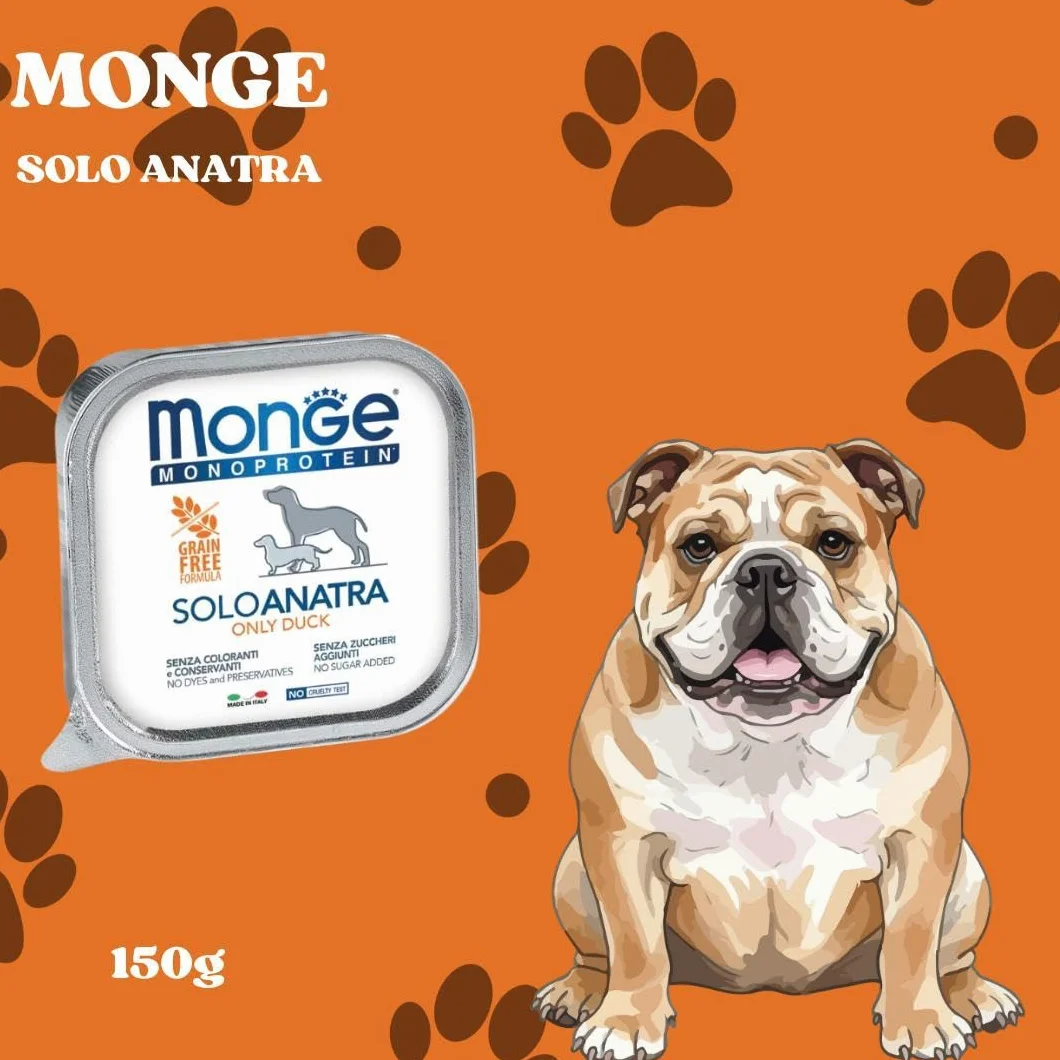 Monge Monoprotein umido cane gusto SOLO ANATRA formula grainfree | 12 vaschette da 150 grammi l'una.