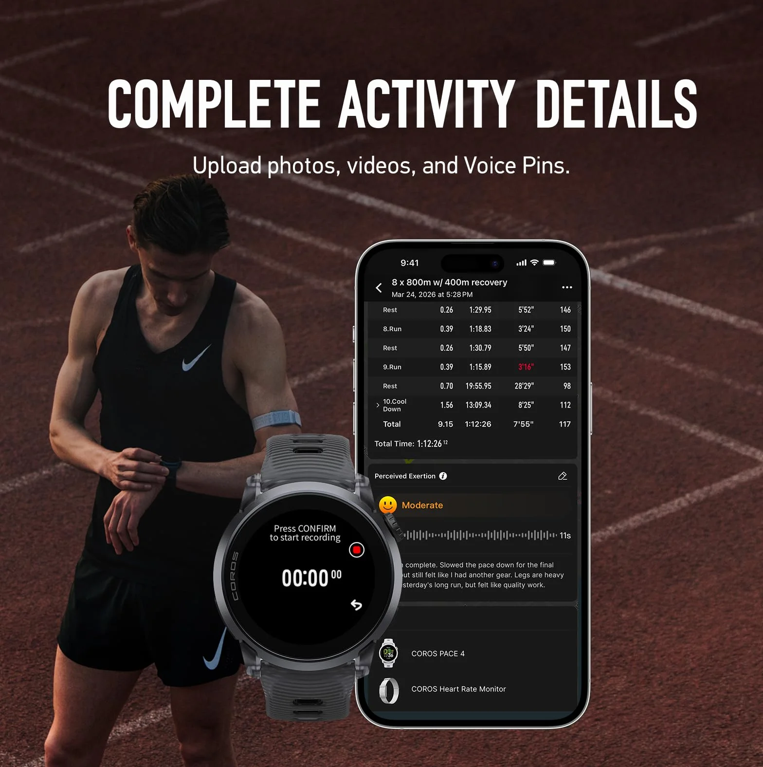 COROS PACE 4 Orologio GPS sportivo ultraleggero, 1,2" Touchscreen AMOLED, 19 giorni di autonomia della batteria, Funzioni vocali, strumenti di allenamento avanzati, GPS, Corsa-Nero Cristallo