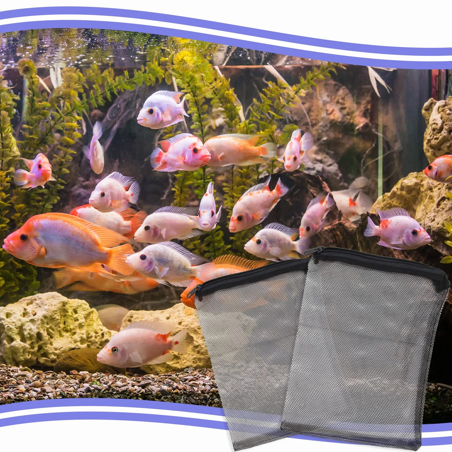 LAMXD Sacchetti filtro per acquario- sacchetto filtro a rete ad alta portata a rete fine sacchetti riutilizzabili con cerniera , carbonio pelletizzato -Mesh foro 1 mm (10 pezzi nero)