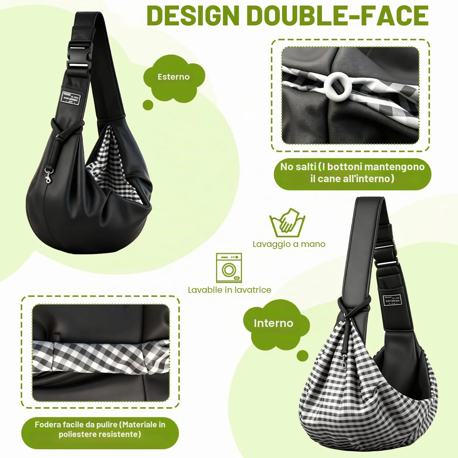 Borsa da Viaggio per Cani Regolabile Cross-Body Pet Sling Carrier Fino a 7.5 KG Nero