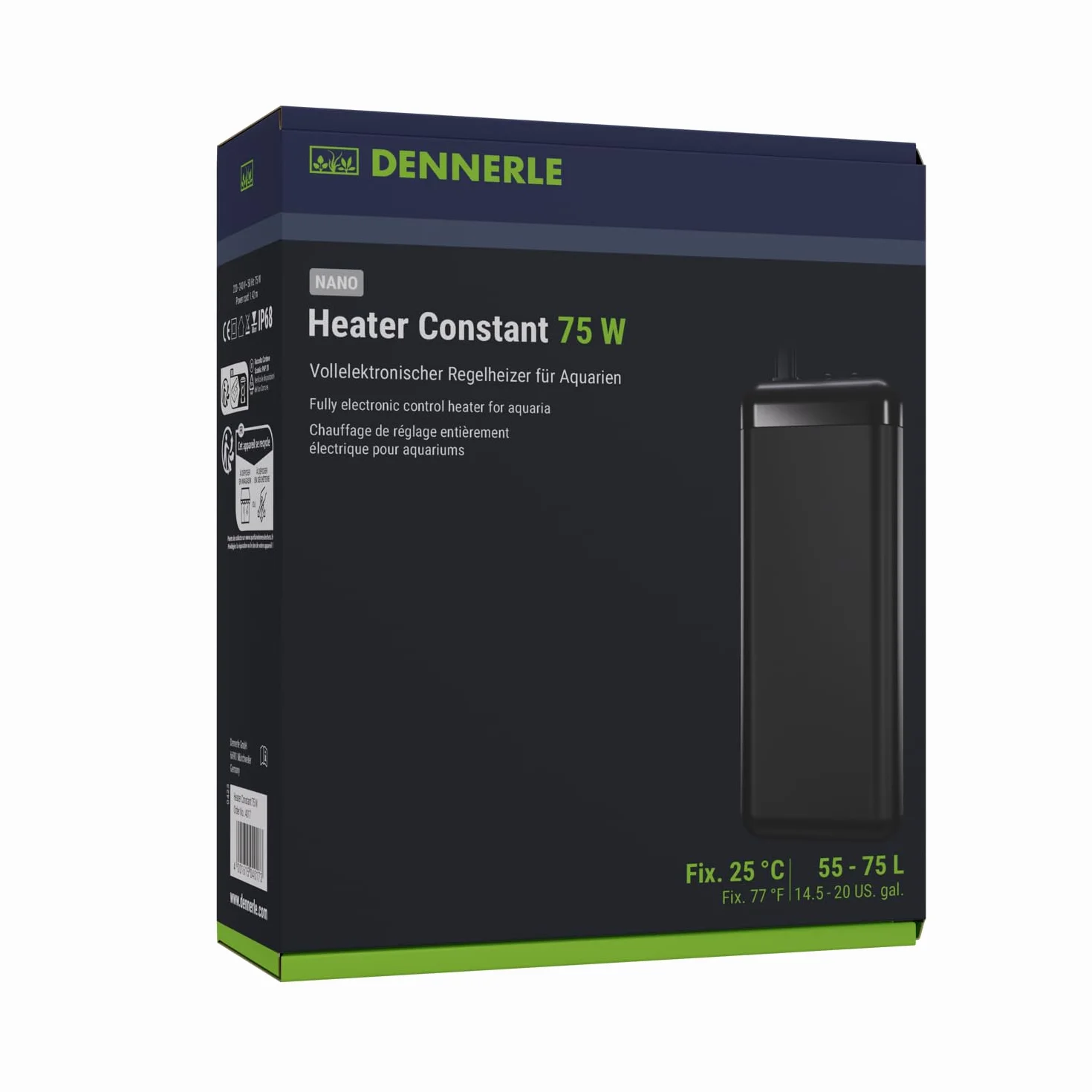 Dennerle Nano Heater Constant 75 W - Riscaldatore 100% elettronico Regolabile per acquari da 55 a 70 Litri