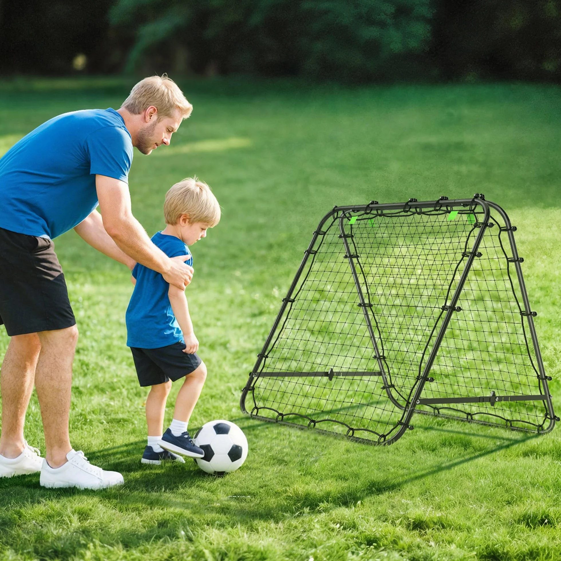 HOMCOM Rete di Rimbalzo per Calcio Pieghevole, Rete da Calcio Rimbalzante con Angolazione Regolabile in Acciaio, per Allenamento Baseball e Pallavolo, 100x95x90 cm