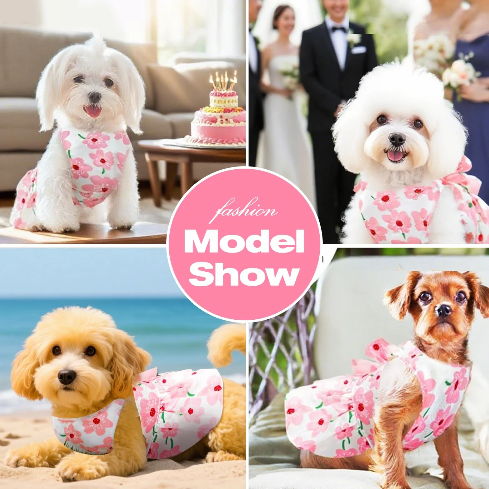Vestito intero per Cani con motivo floreale a pois gonna plissettata M