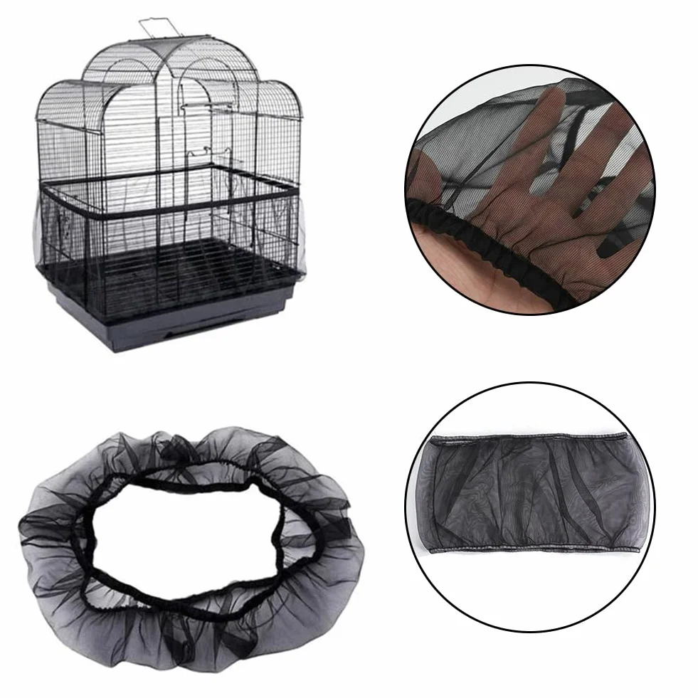 Copertura per Gabbia Uccelli Rete di Protezione in Nylon, Semi Gabbia Uccelli Rete, Gonna Bird Cage Estensibili Copertura per Cage Quadrate Rotonde, Ventilata e Antipolvere, 1 Pezzo (Nero, XL)