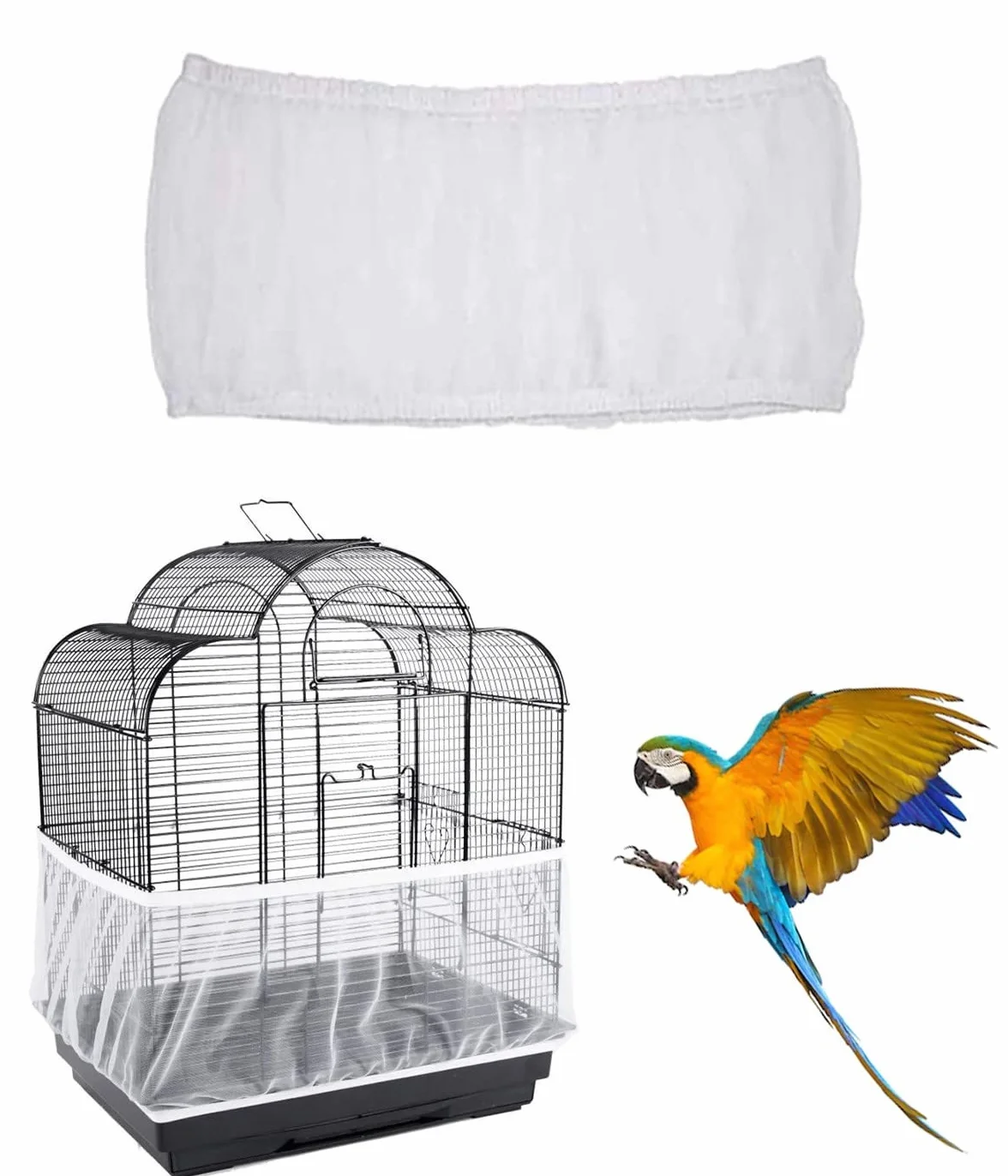 Bird Cage Seed Catcher Copertura Gabbia Uccelli Ventilata Antipolvere Regolabile 140-220cm Bianco