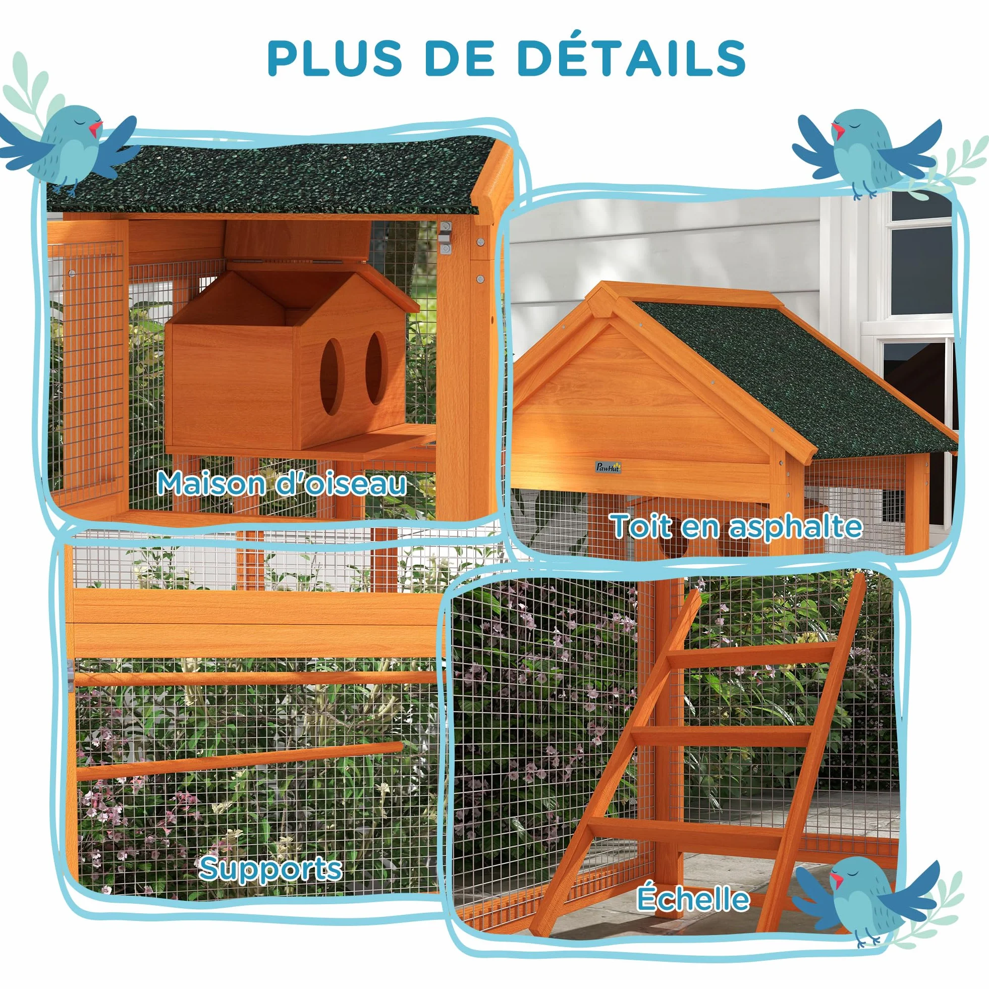PawHut Gabbia per Uccelli in Legno, voliera Esterna Impermeabile, per pappagalli, 92x52x171 cm