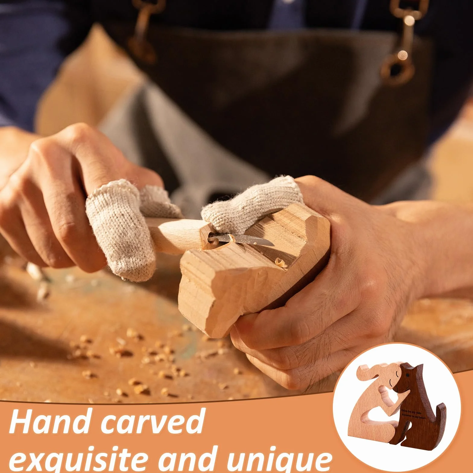 Statuetta Artigianale in Legno Cane Donna Faggio Noce Scultura Regalo Amanti Cani