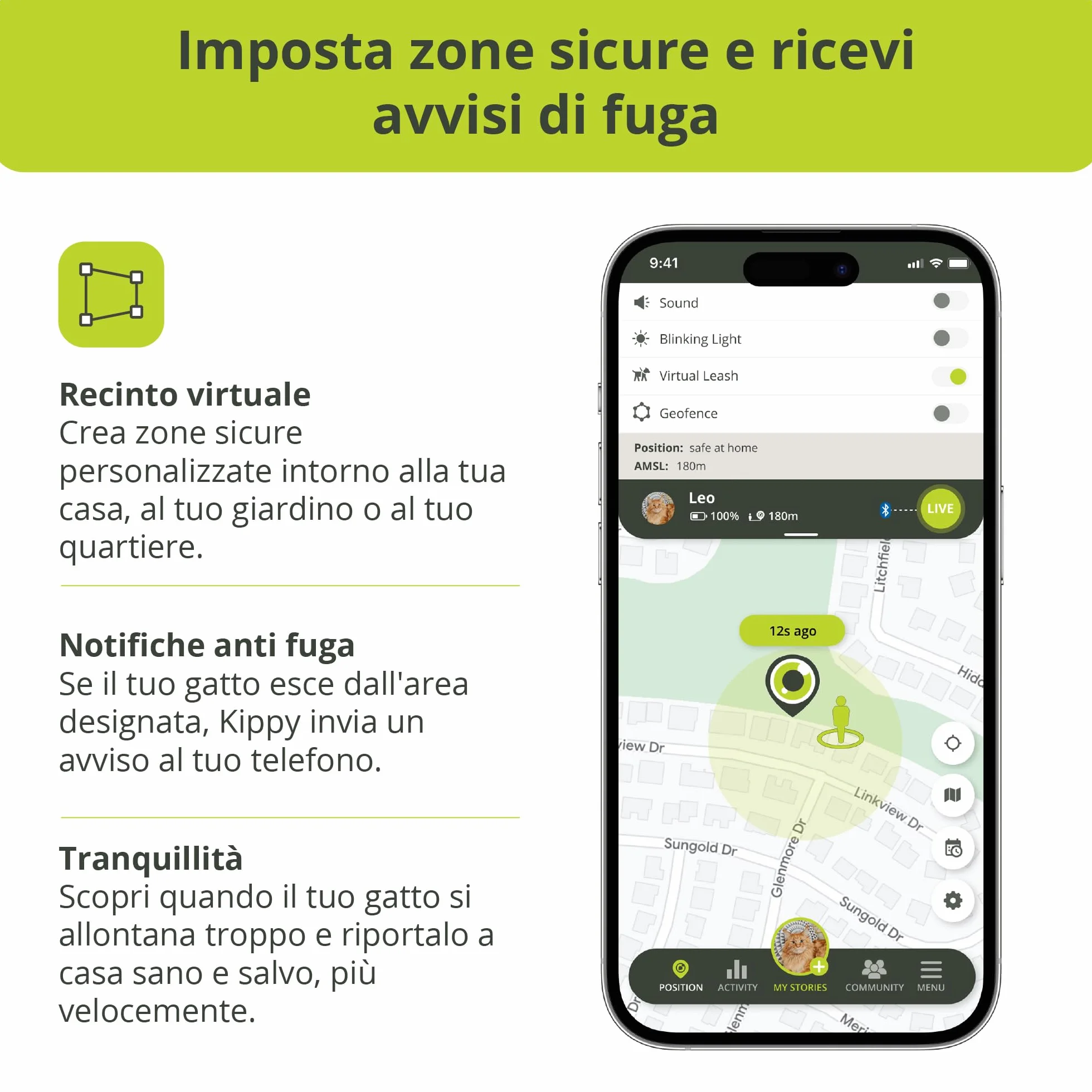 Kippy Cat V2 - Collare GPS per Gatti - Localizzatore e Tracker di Salute e Attività con Sistema Antistrozzo - Crea Confini Virtuali