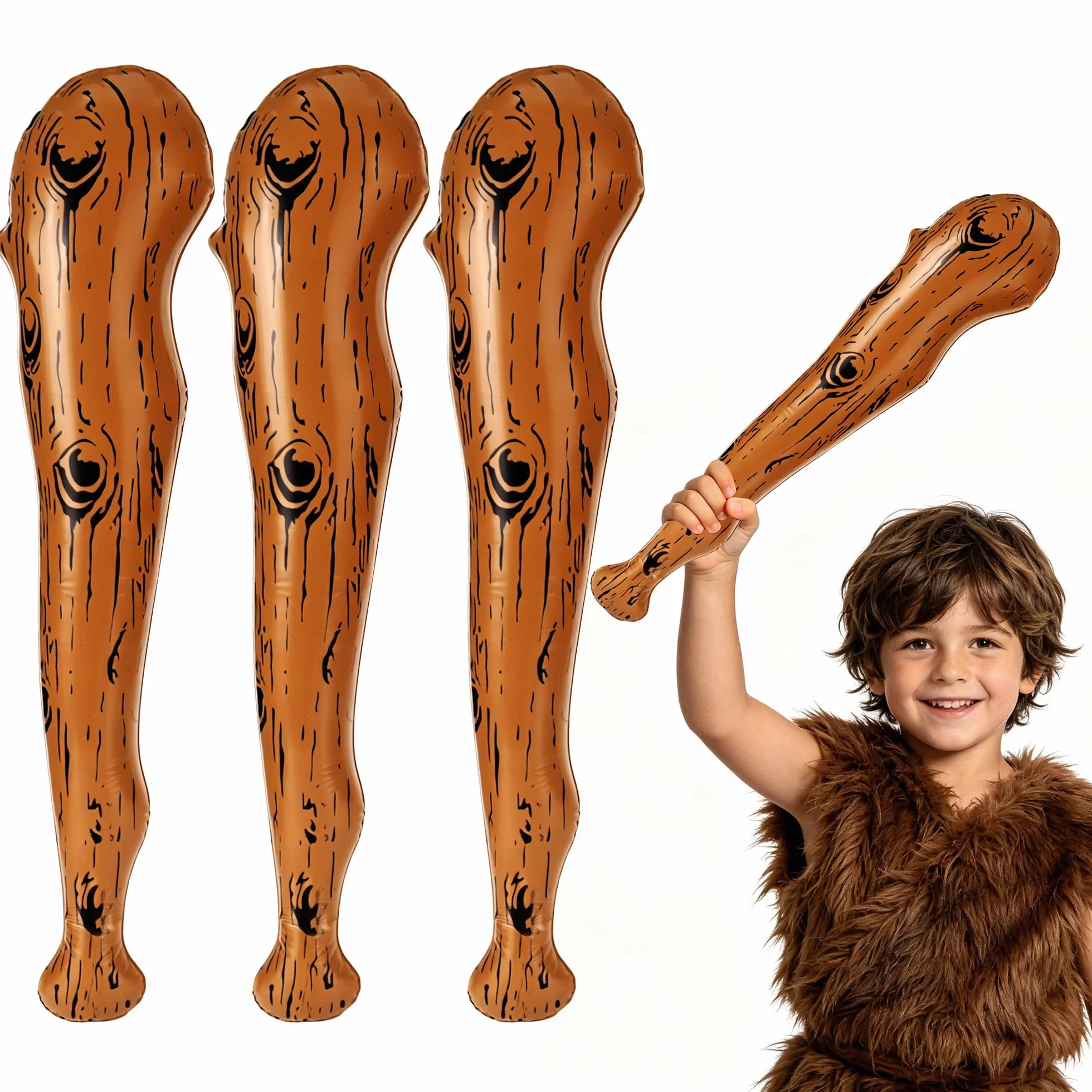 Clava Gonfiabile Mazza da Baseball Bastone Legno Halloween Carnevale 3 Pezzi