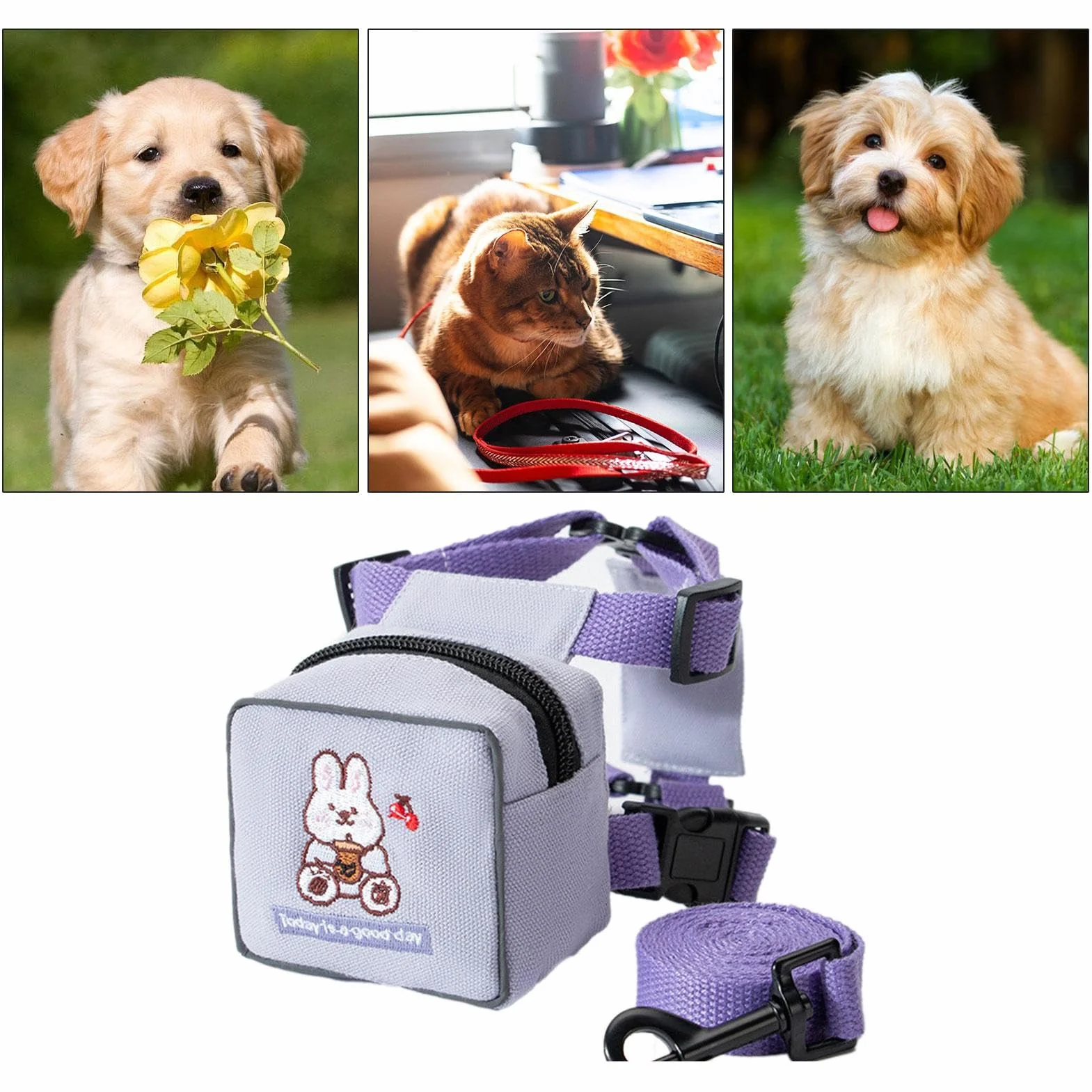 Imbracatura per zaino per cani | Imbracatura da trekking con design animale dei cartoni animati | Borsa da sella regolabile per cani, con motivo colorato con orso, coniglio, dinosauro per viaggi,