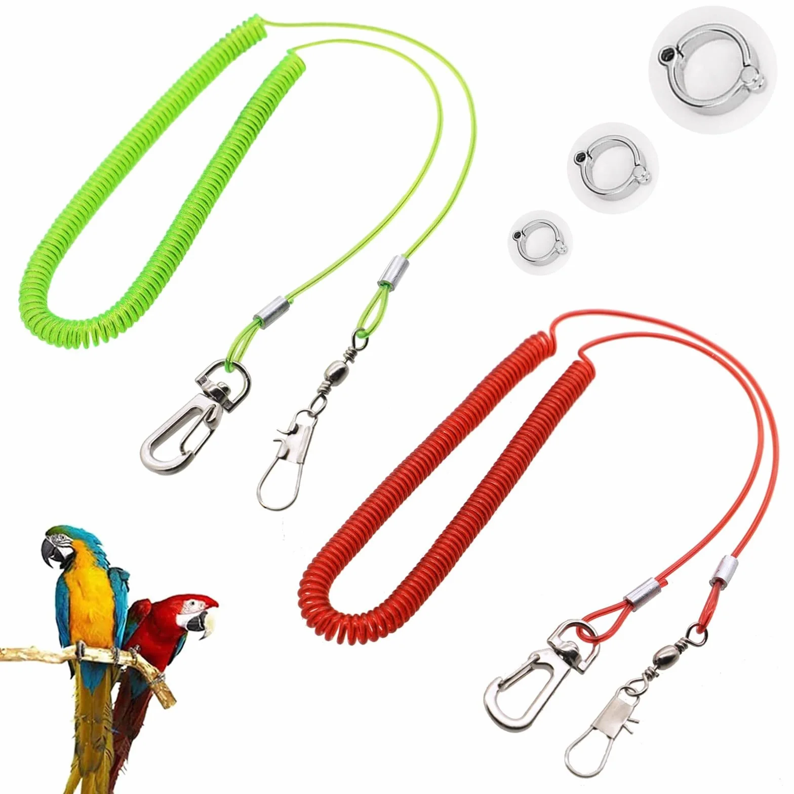 Corda Volante per Pappagallo,Guinzaglio per Uccelli,Catena da 5 m per Piede di Pappagallo,Corda Per Addestramento Al Volo per Uccelli,(2 Pezzi) (verde e rosso)