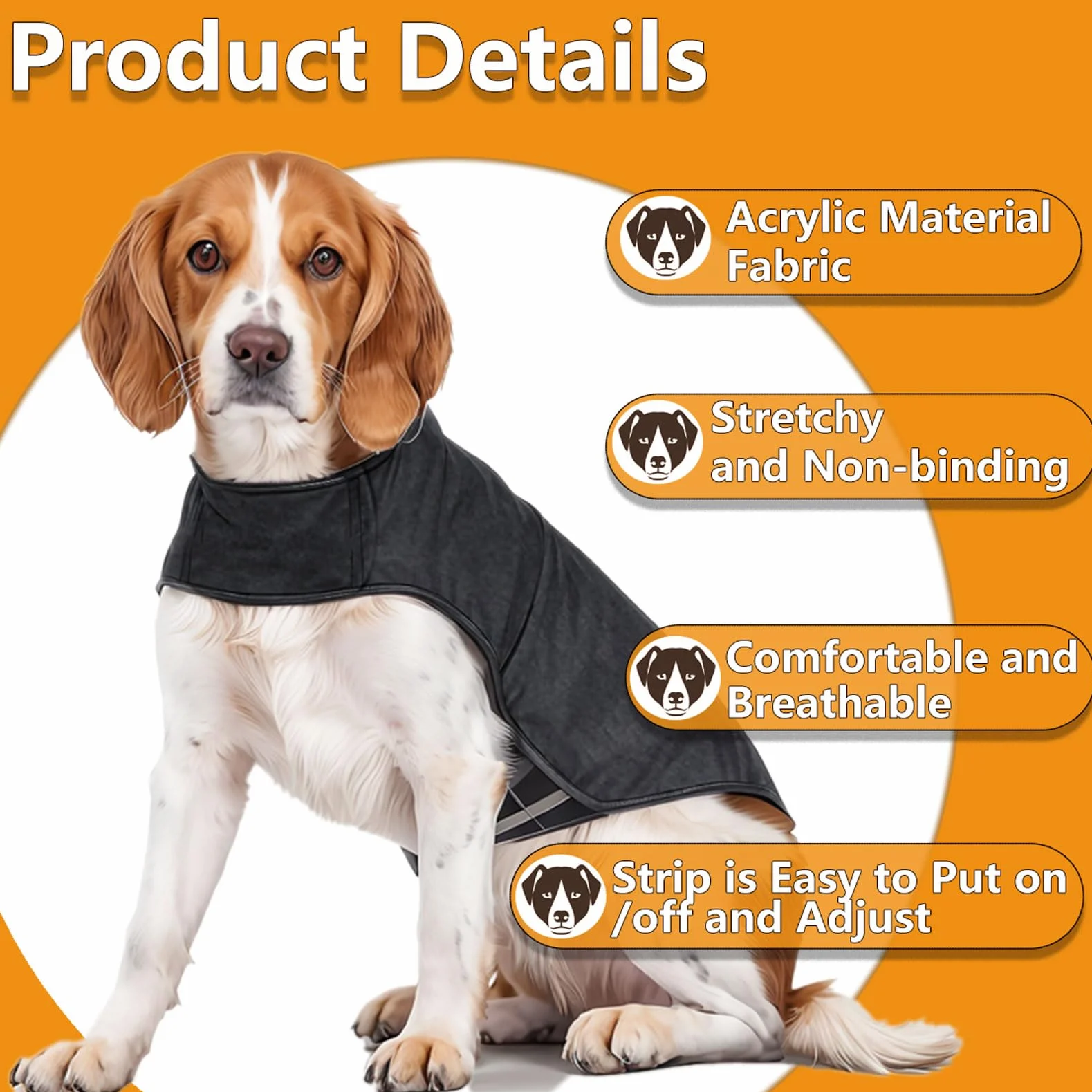 Cappotto Anti Ansia per Cane Acrilico Calmante con Chiusura a Strappo Regolabile Grigio Scuro XS