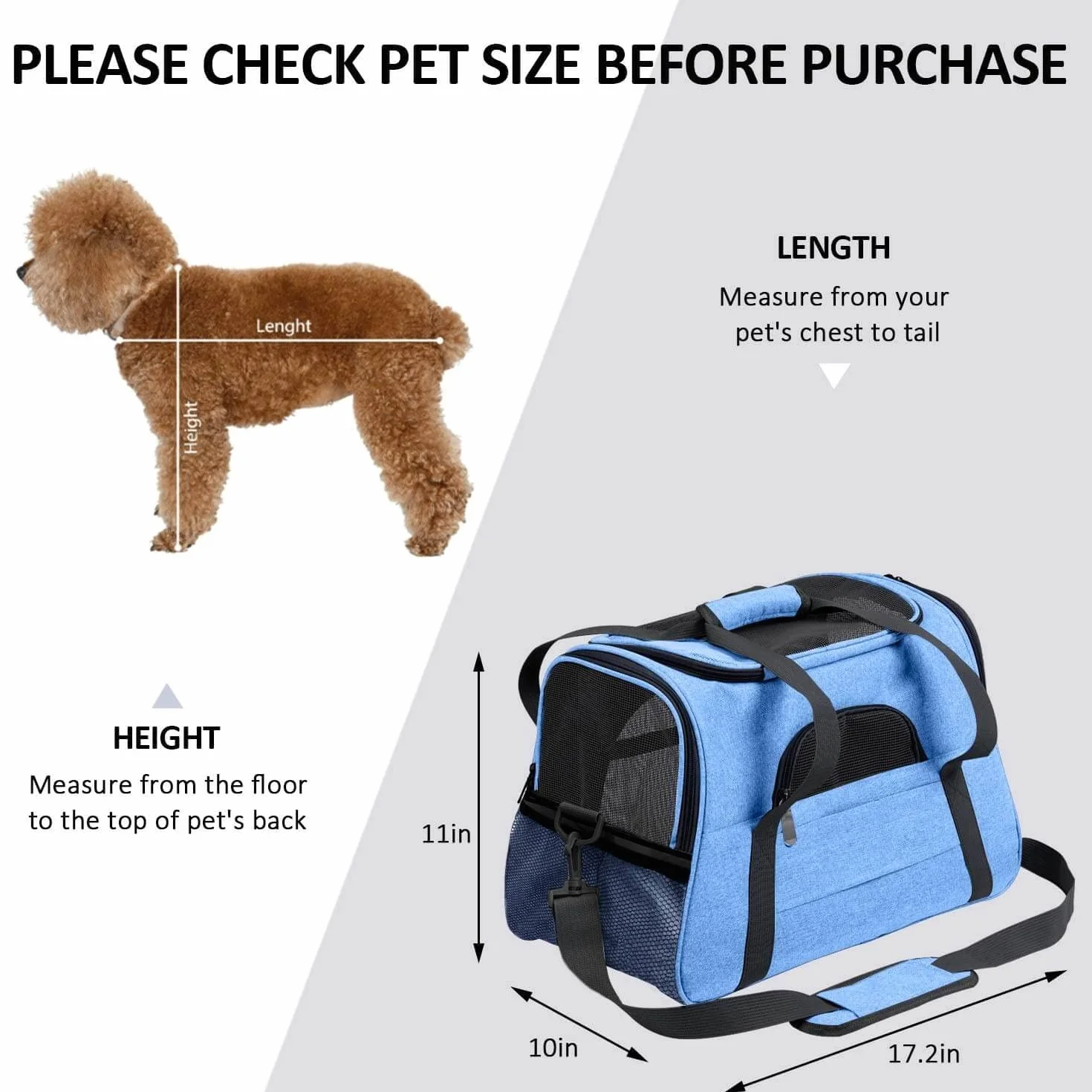 Trasportino gatto, trasportino per cani, Trasportino per animali portatile morbido e pieghevole, Può essere portato a mano o a tracolla (Blu)