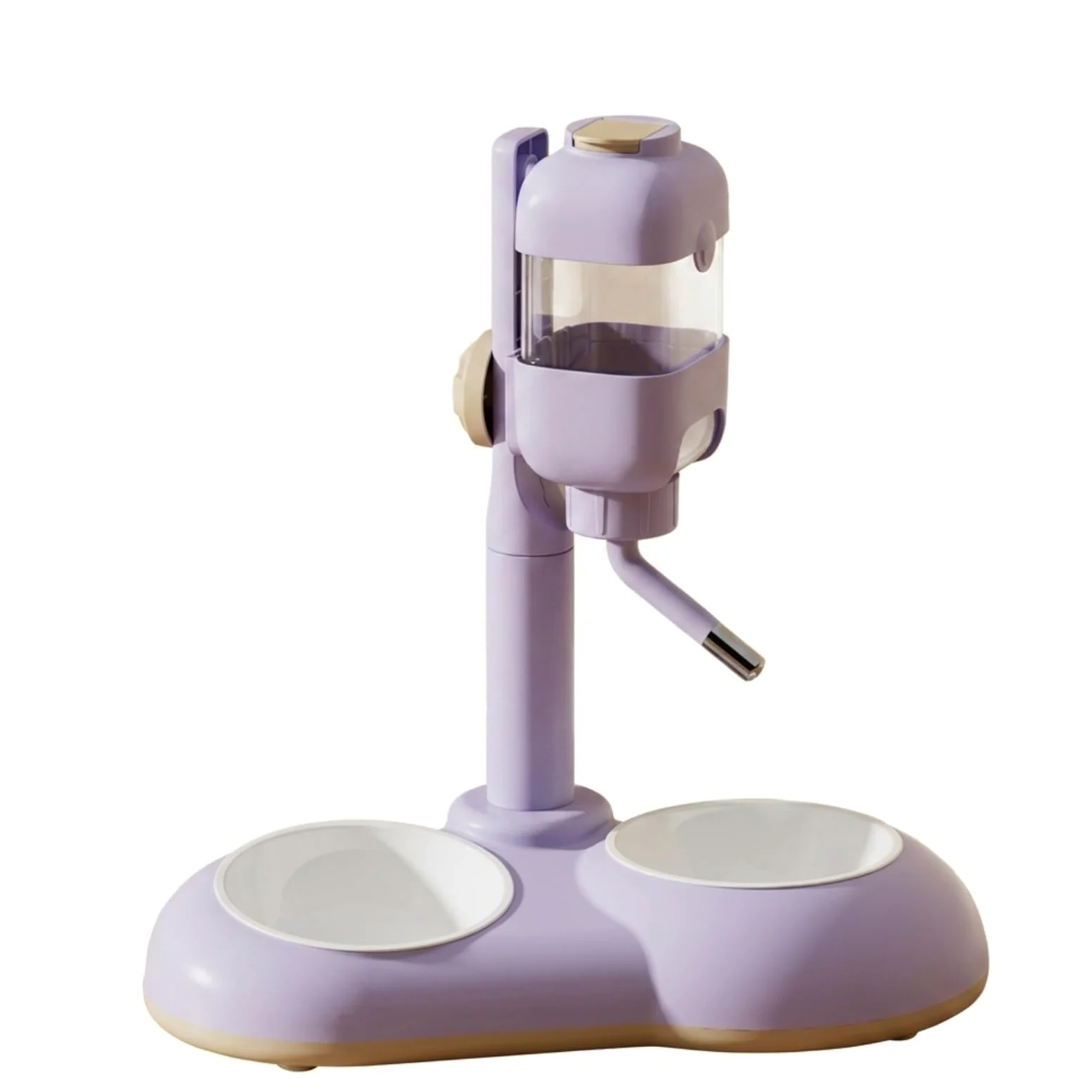 Gralara Mangiatoia Rialzata con Abbeveratoio Rialzato Stazione di Alimentazione Antigoccia Distributore Acqua per Animali Domestici, Cucina, Viola, Doppia Ciotola, Ceramica