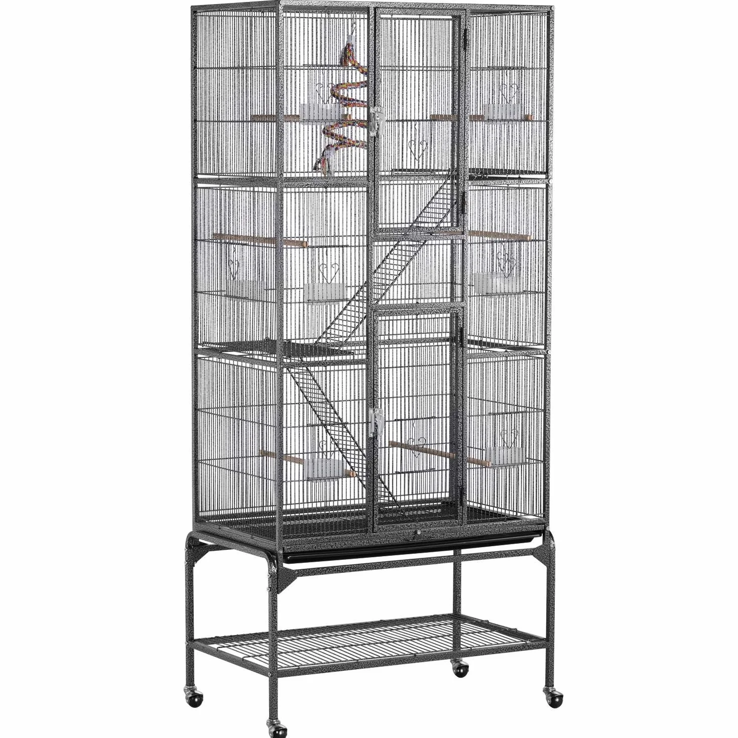 Yaheetech Gabbia Voliera per Uccelli Pappagalli Inseparabili Calopsite Grande con Piedistallo in Metallo Giocattolo Gabbia per Conigli Nano Criceti Gatti 77 x 46 x 175,5 cm Nera