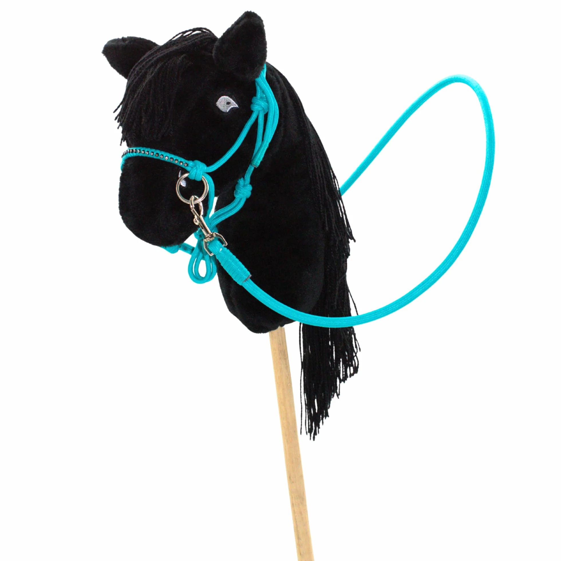 PFIFF Hobby Horse 103130 - Set di Cavezza Little Mustang, Cavezza con redini, Set di Cavezza Regolabile con Pietre Glitterate, Colore: Turchese