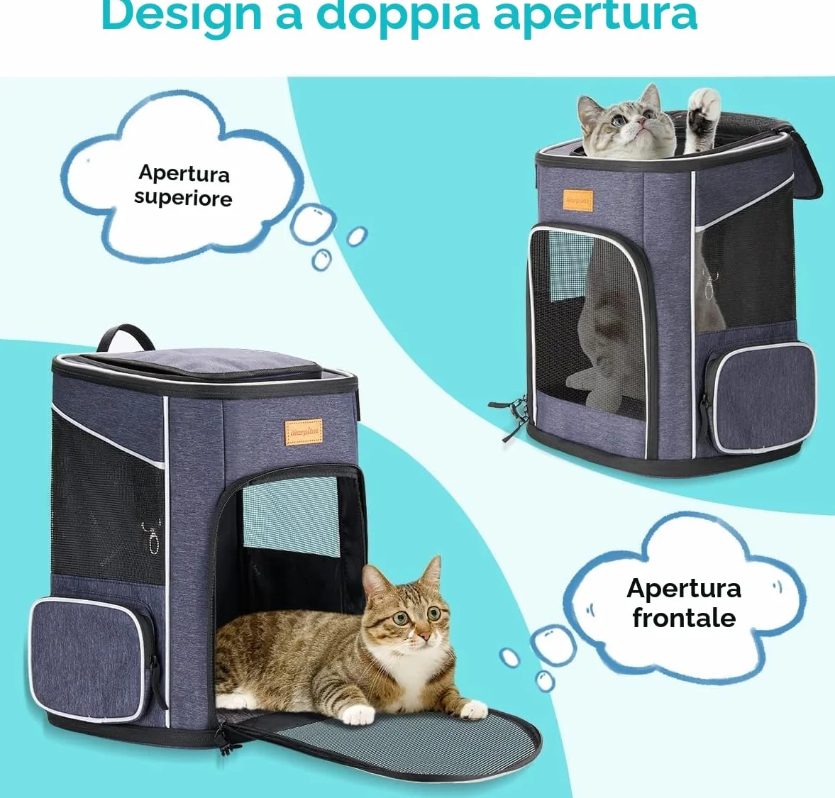 Morpilot Zaino per Cani e Gatti 7kg Trasportino Taglia Piccola Cinturino Sicurezza Interno Portatile Viaggio Campeggio
