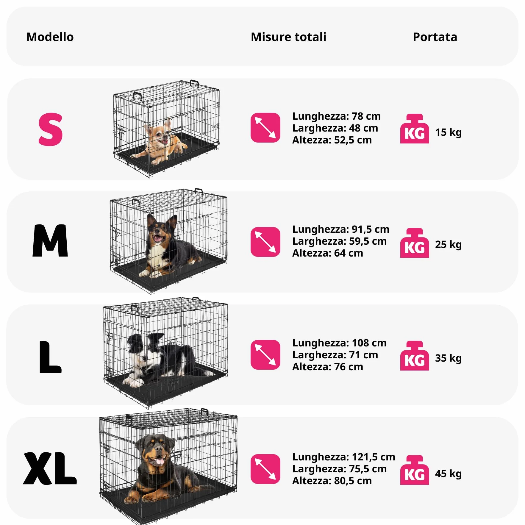 tectake® Trasportino Auto per Cani Spazioso, 78x48x52,5cm, Gabbia per cani con Griglia in Acciaio Robusta, per Gatti, Pieghevole, 2 Porte, Doppia Chiusura, Vasca Rimovibile, 2 Maniglie per Trasporto