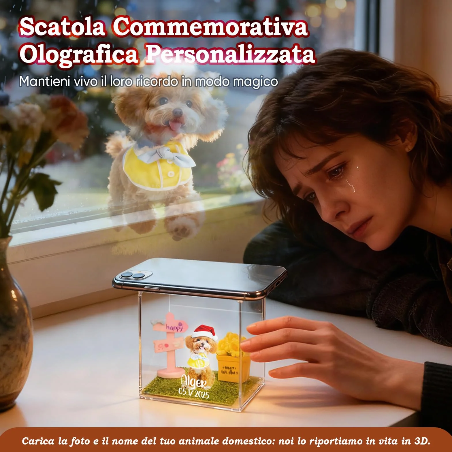Scatola Commemorativa Olografica per Animali Domestici Cornice con Foto Personalizzata Casetta Digitale Olografica per Animali Domestici Fai Da Te Regalo Personalizzato per Amanti di Cani o Gatti