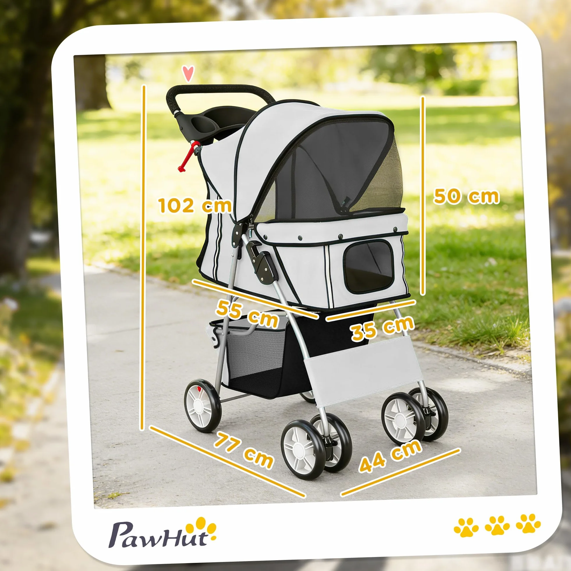 PawHut Passeggino per Cani Pieghevole Carrello per Animali Domestici Carrello Carrozzina Grigio 75 x 45 x 97cm