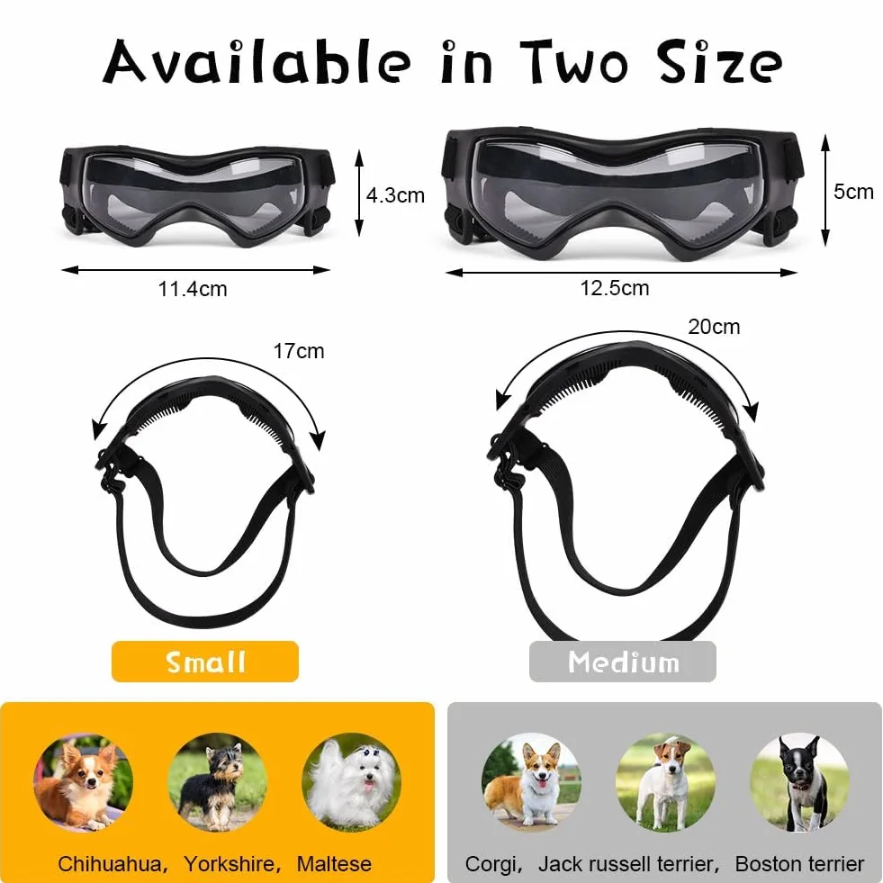 Occhiali per Animali Domestici, Occhiali da Sole per Cani di Piccola Taglia, Antivento Occhiali per Cani con Cinturino Regolabile, Anti UV, Impermeabili, per Cani di Taglia Piccola/Media (S)