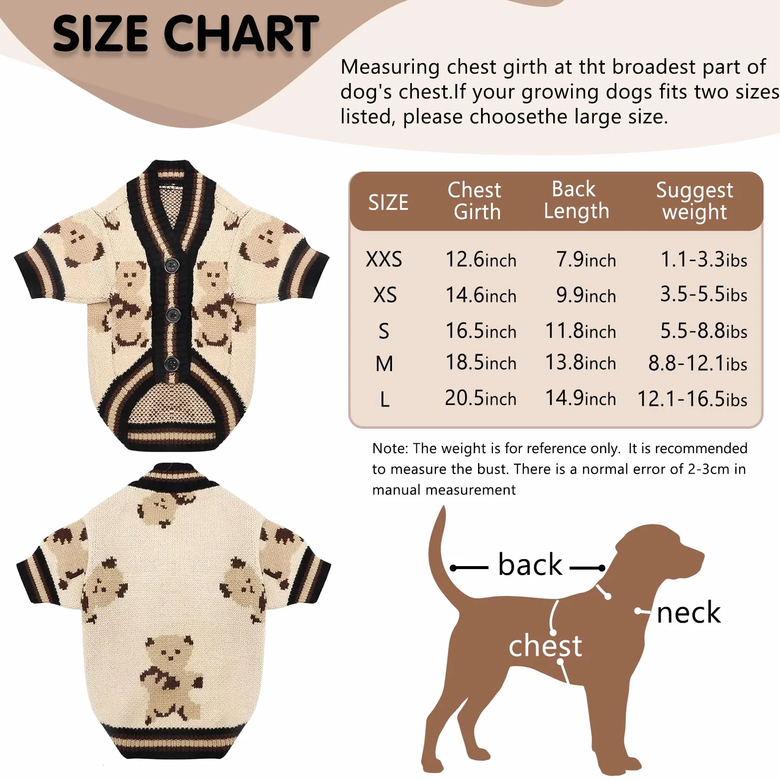 Maglione Cane Taglia Piccola Media, Lavorato a Maglia Caldo, Vestito per Cani Gatti Beige S