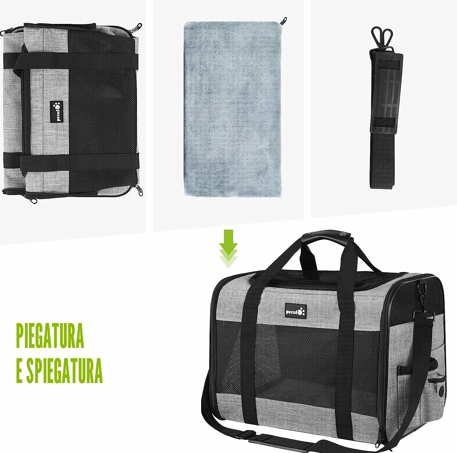Pecute Trasportino per Gatto & Cani, Borsa per Gatti, Borsa da Viaggio Portatile per Cani, Tessuto a Maglia Traspirante, Adatto per Viaggi Lunghi e Brevi, Usato per Gatti e Cuccioli Meno di 9KG