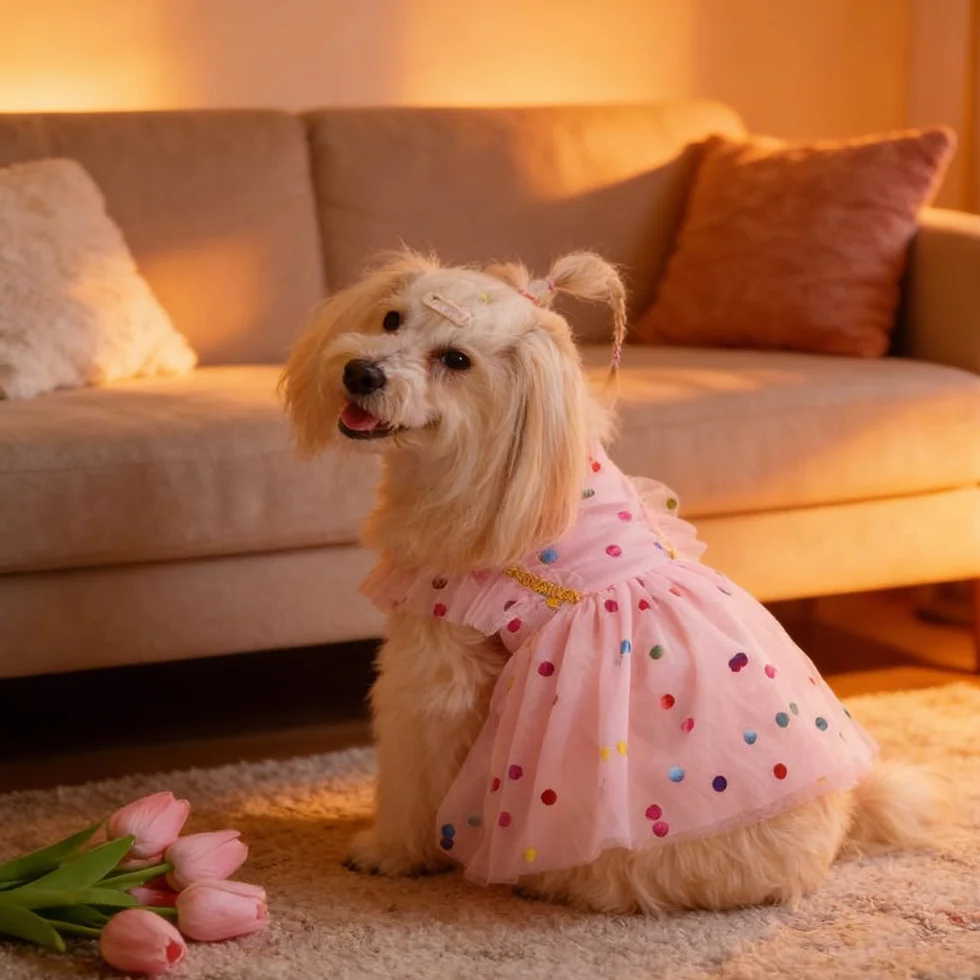 Vestito con Tutù per Cani Abito da Cane Gonna da Cucciolo Abiti da Principessa Tutù Abito da Sposa in Pizzo di Lusso com Pois(S)