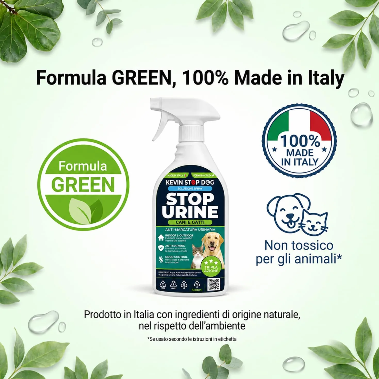 Repellente Cani e Gatti 1L - Flacone con Trigger Spray - Dissuasore Spray Anti Marcatura Urina Pipi per Esterni ed Interni - Disabituante Naturale - Elimina Odori - Made in Italy