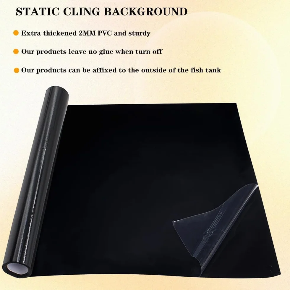 Sfondo per acquario, 40 x 200 cm, statico per acquario, in PVC, sfondo nero, adesivo per carta da parati per acquario