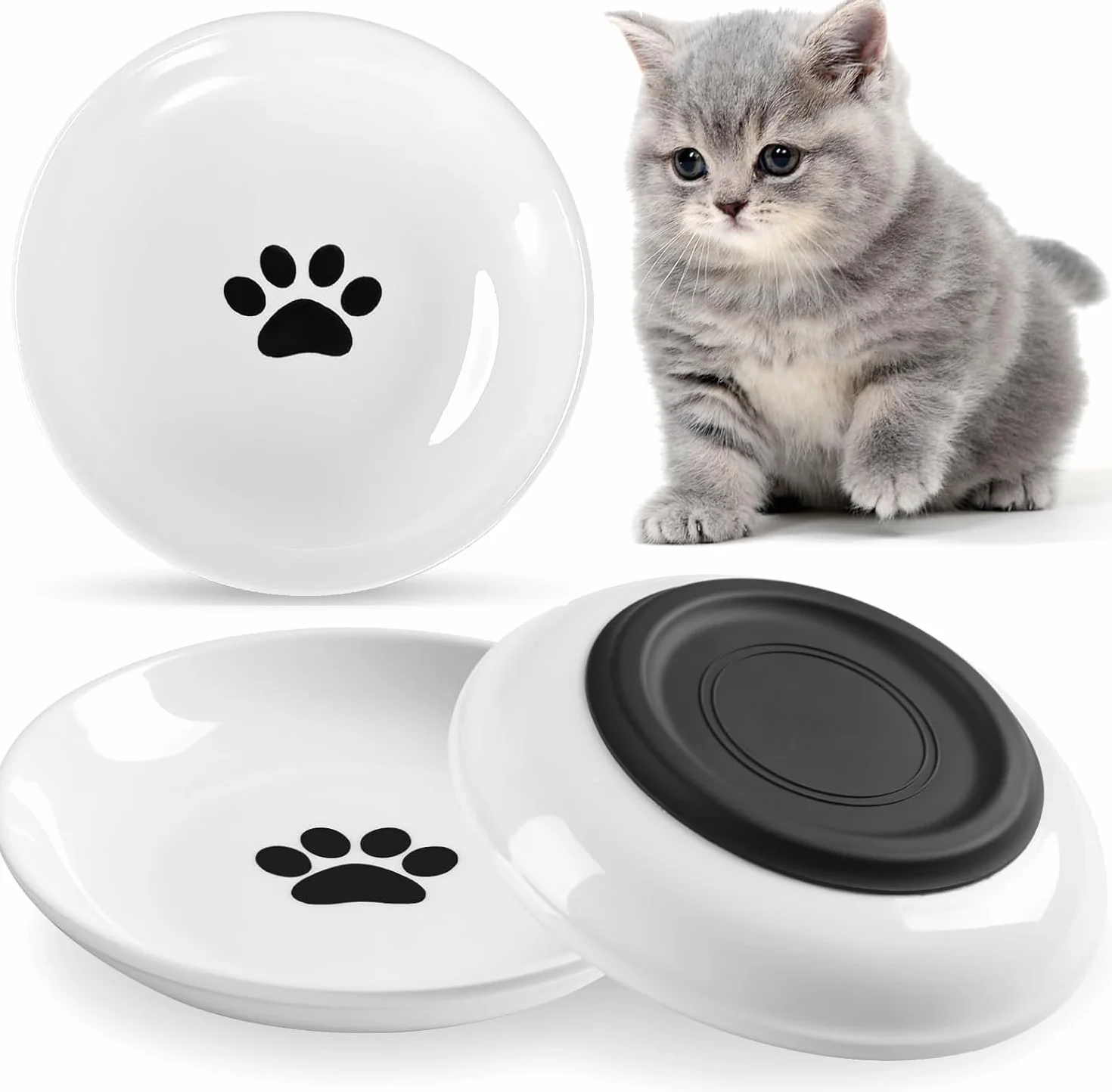 Auauraintt 3 pezzi Ciotole per gatti in ceramica, con base in gomma antiscivolo, Ciotola Piatta Gatti per Alleviare l'affaticamento Dei Baffi, per gatti e piccoli animali