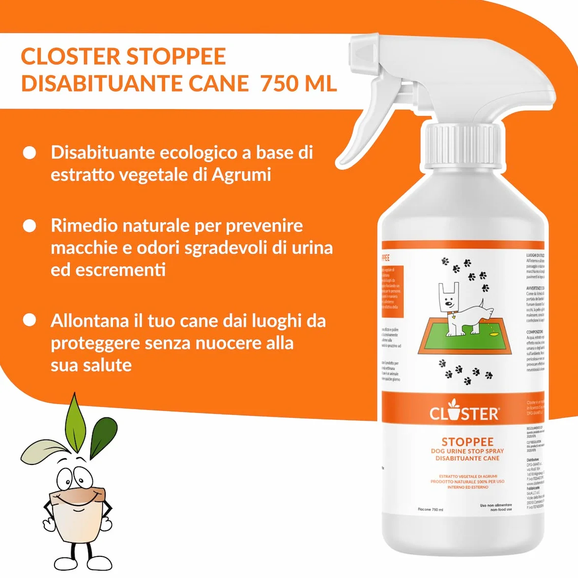 STOPPEE - Disabituante per Cani 750 ML - Spray Disabituante Vegetale a base di Agrumi - Dissuasore adatto per Interni ed Esterni - Repellente per Cani agisce in modo 100% Naturale