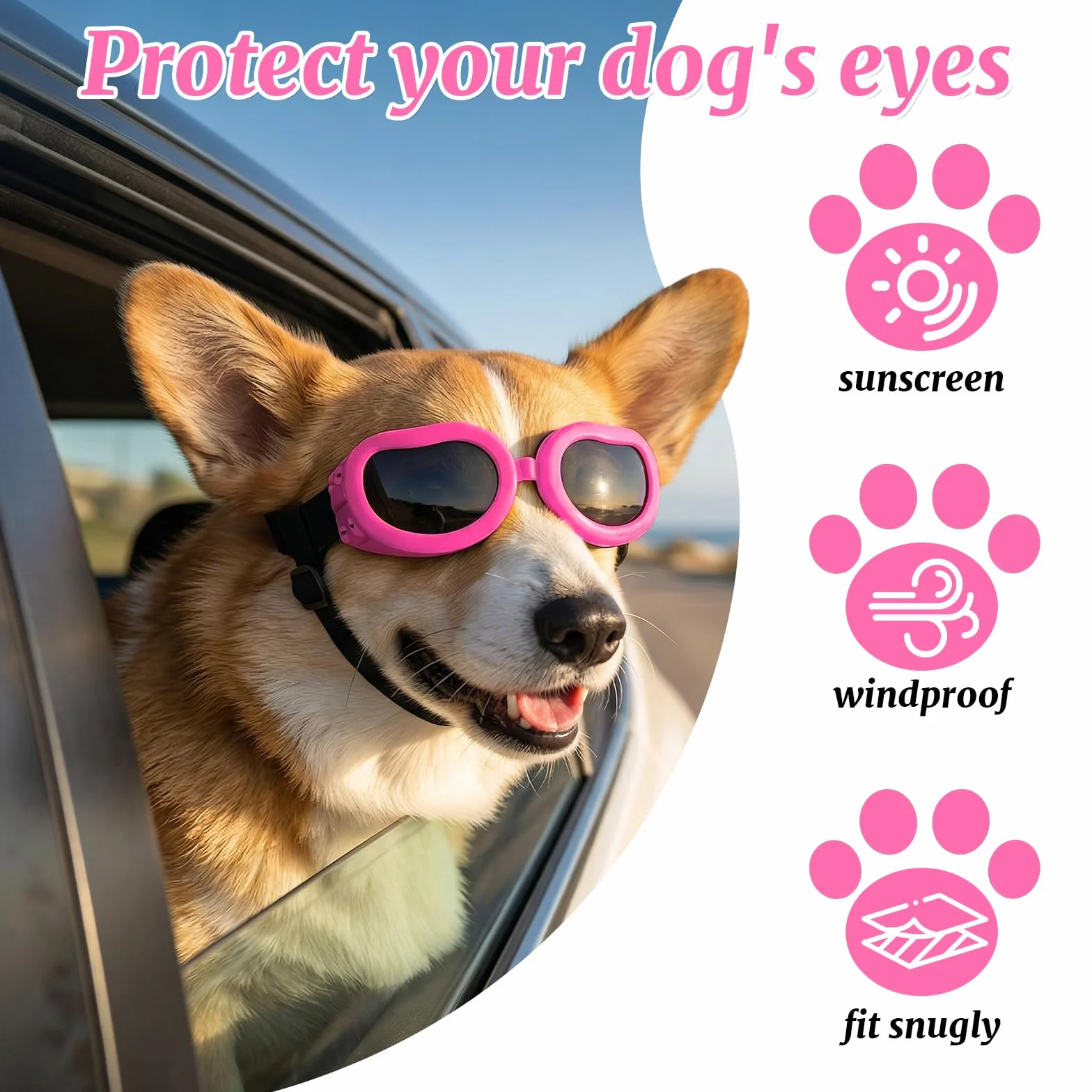 Occhiali da Sole per Cani Piccola Protezione UV Impermeabili Antivento Antiappannamento Rosa
