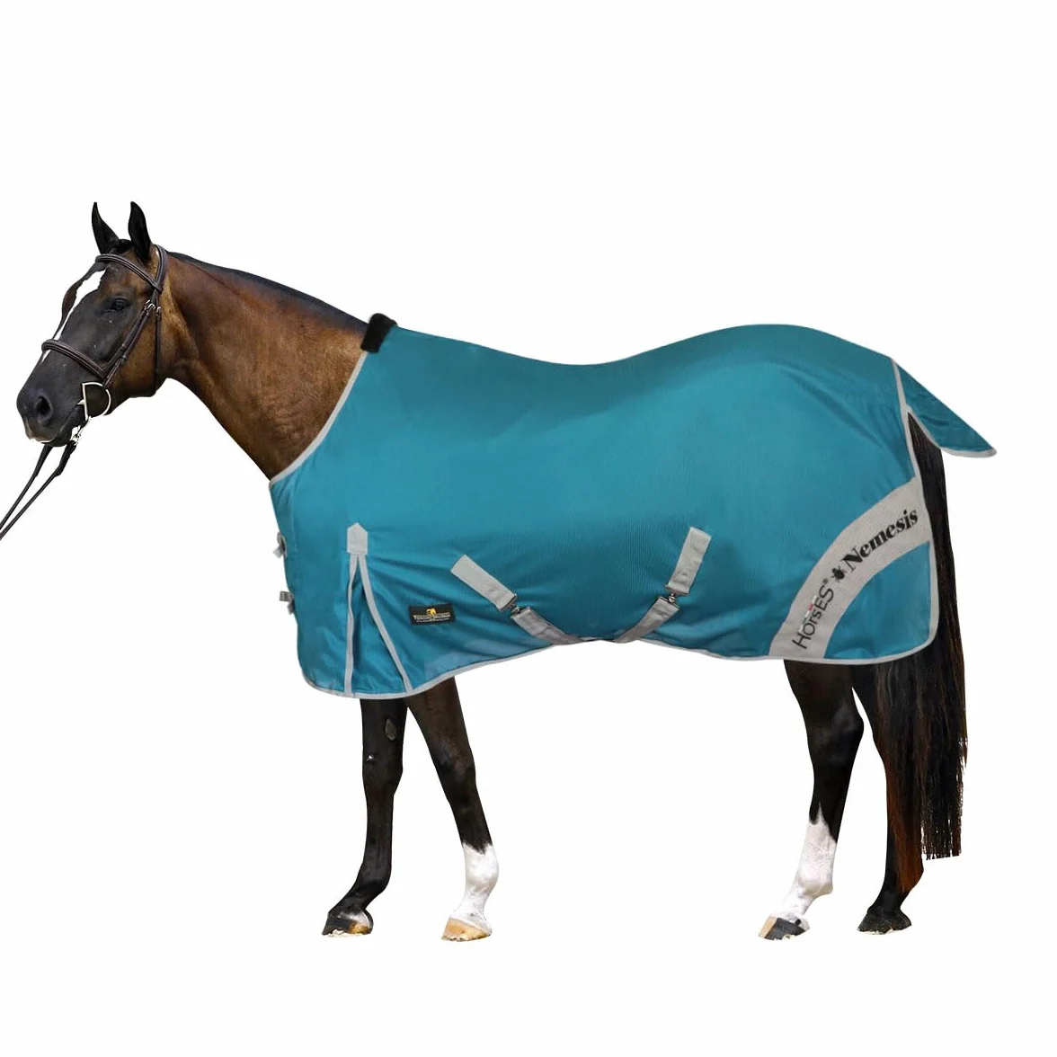 Horses, Coperta Antimosche Traspirante, Modello Nemesis, Scherma dai Raggi Solari, Rete Fitta in Tessuto Mesh, Contro Mosche ed Insetti (135 cm, Azzurro)