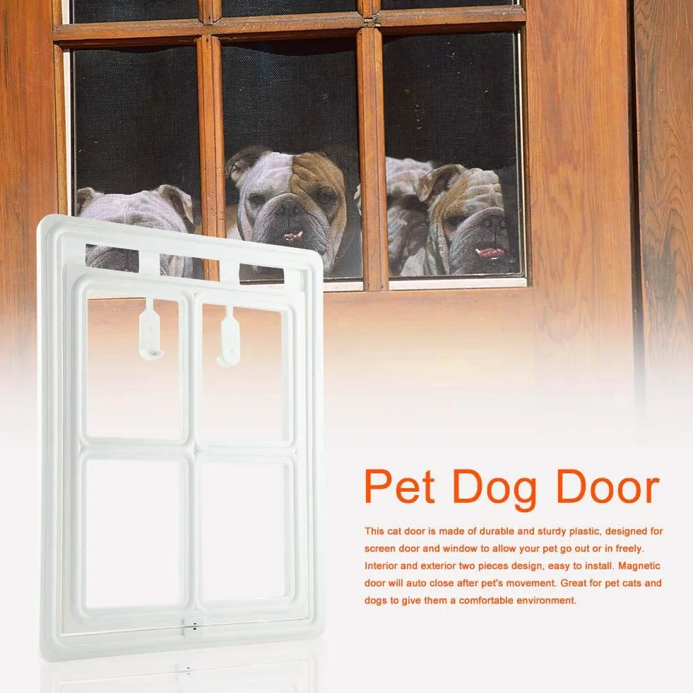 Porta per cani e animali domestici in plastica con chiusura magnetica per finestra cancello XL bianco