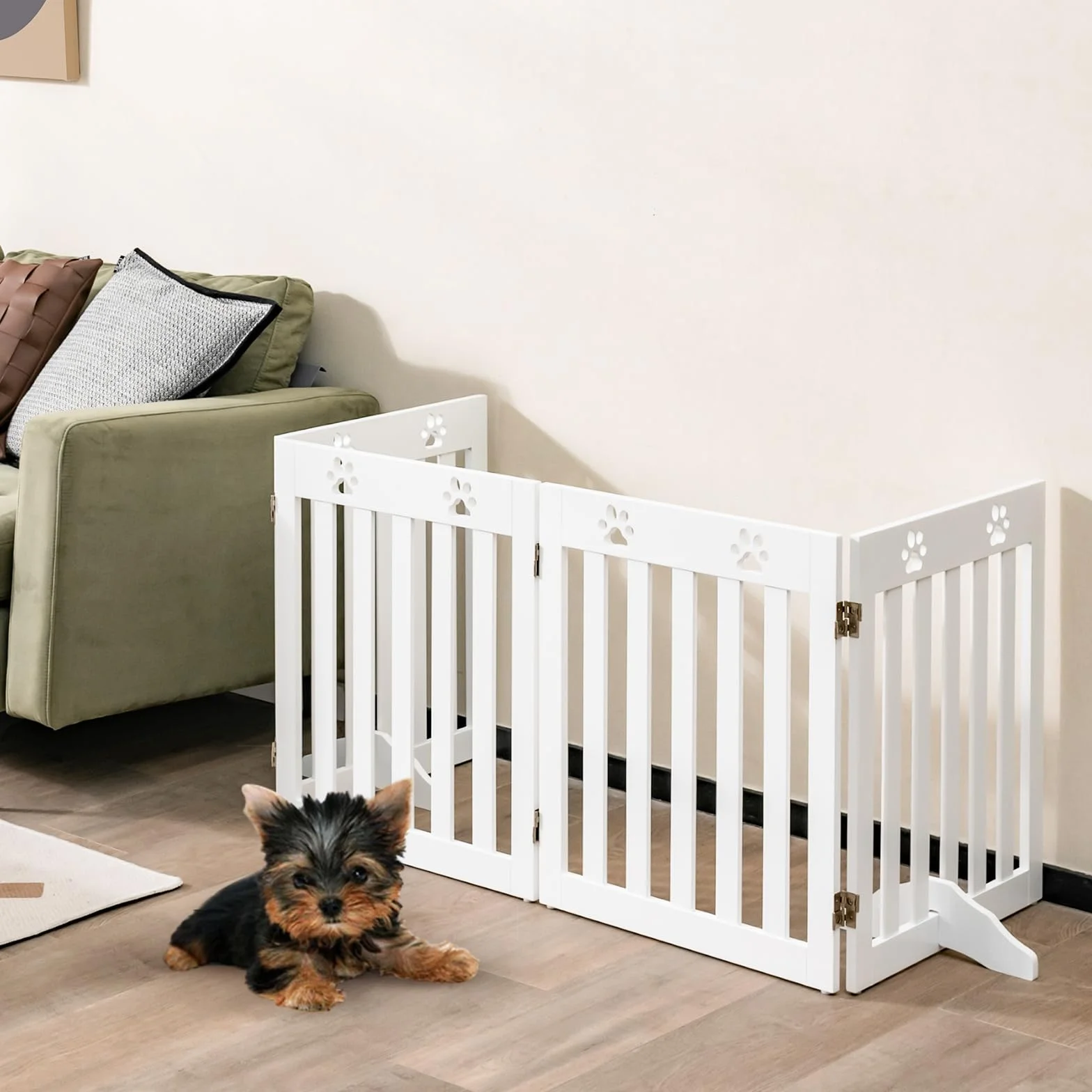 SOARS Barriera per Cani Pieghevole 204 x 60 cm Legno 4 Pannelli Bianco