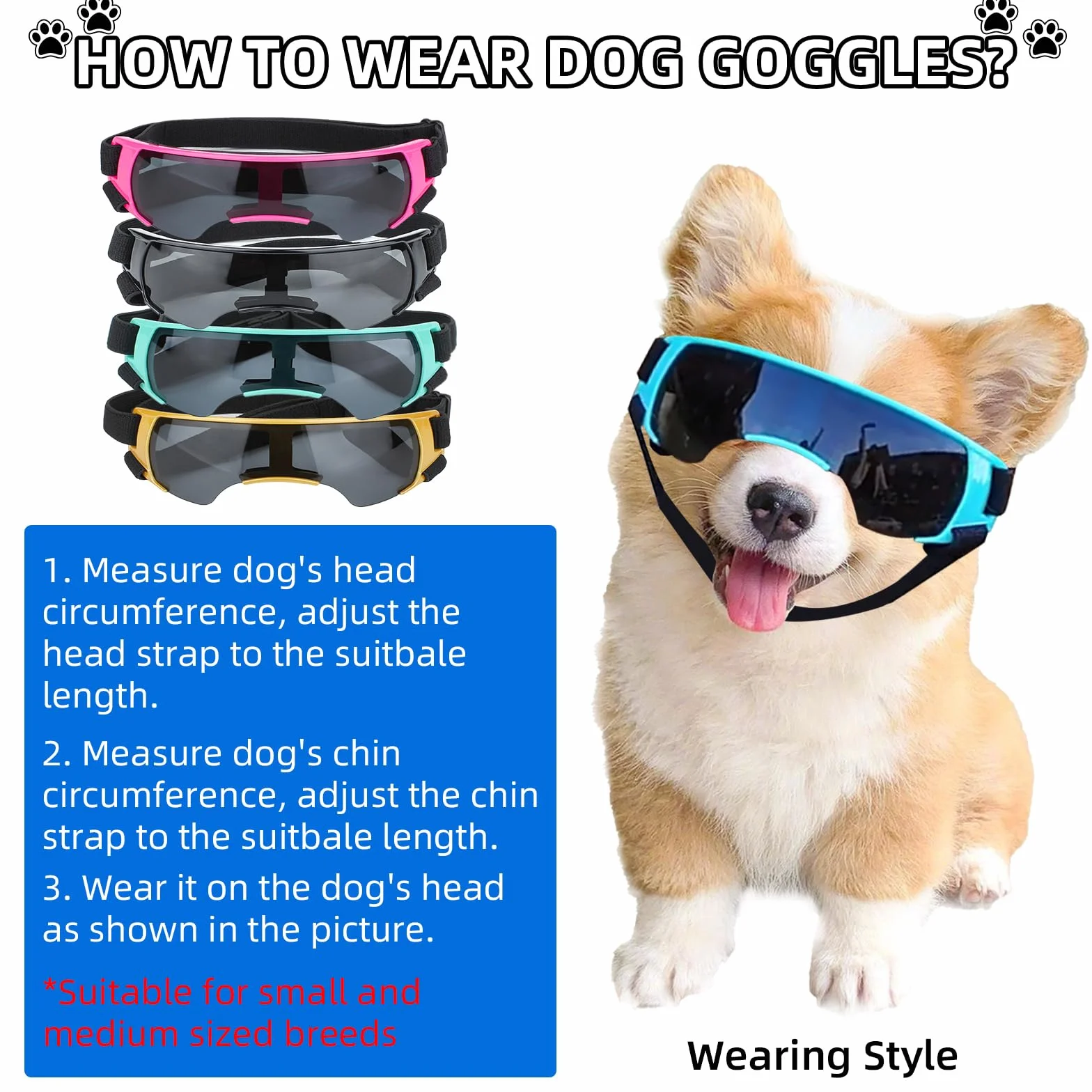 Occhiali da neve estivi, occhiali da sole per cani di piccola taglia, protezione dagli occhi, protezione UV per cani, occhiali da sole, anti-appannamento, per moto, canestro convertibile (rosa)