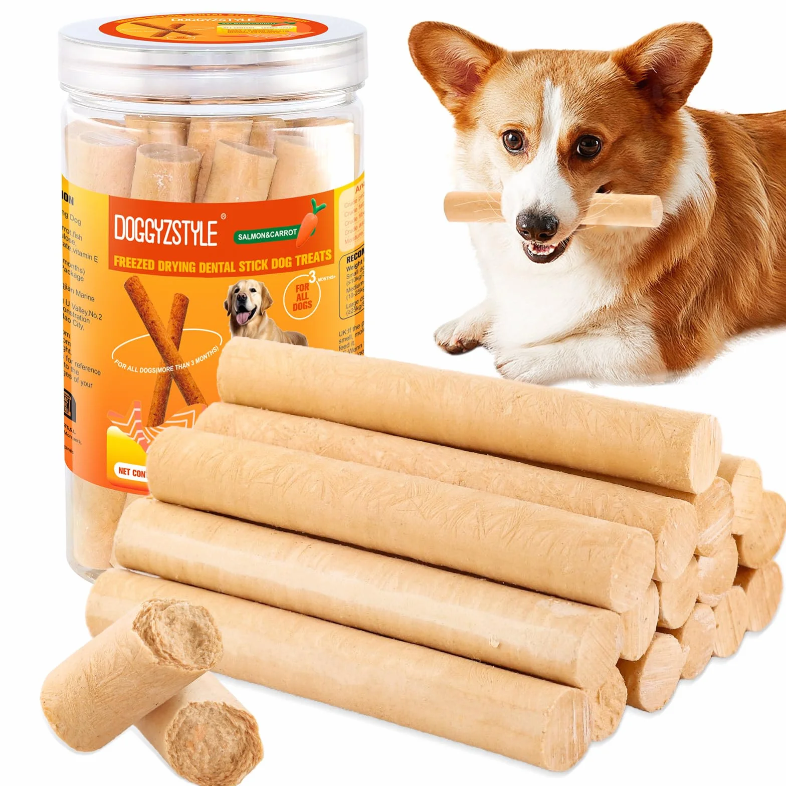 100g Salmon Sticks for Dogs,Bastoncini Di Salmone Per Cani,Vero Salmone E Carote,Facilmente Digeribile,Trattamento Per Cani Ad Alto Contenuto Proteico,Rinfresca L'alito Sano