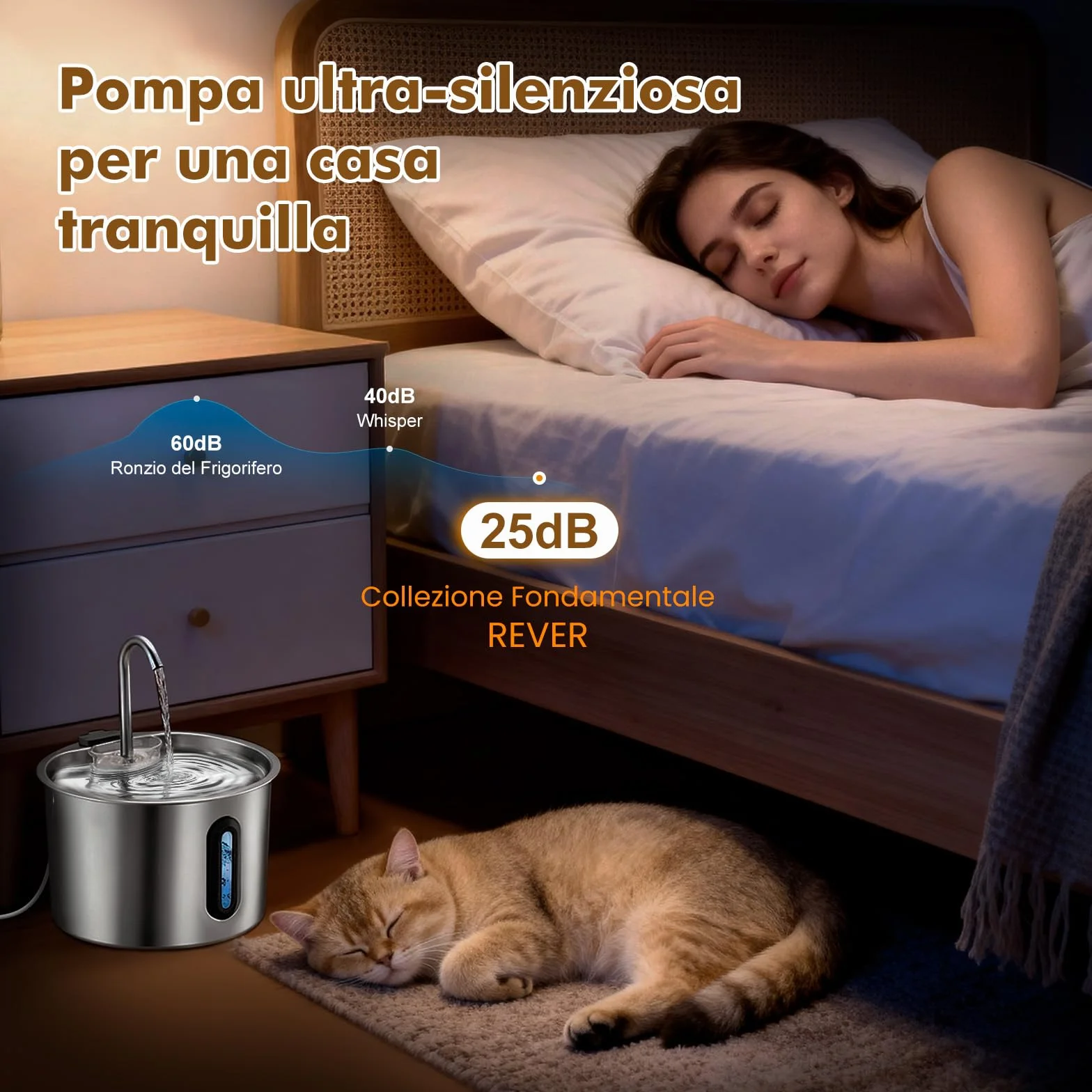 Fontanella per Gatti in Acciaio, Inox 2,2 L – Fontana Automatica con Finestra Panoramica, Pompa Ultra Silenziosa, Sistema Multi-Filtrazione + 1 Filtro e 1 Spugna – per Gatti, Cani, Piccoli Animali