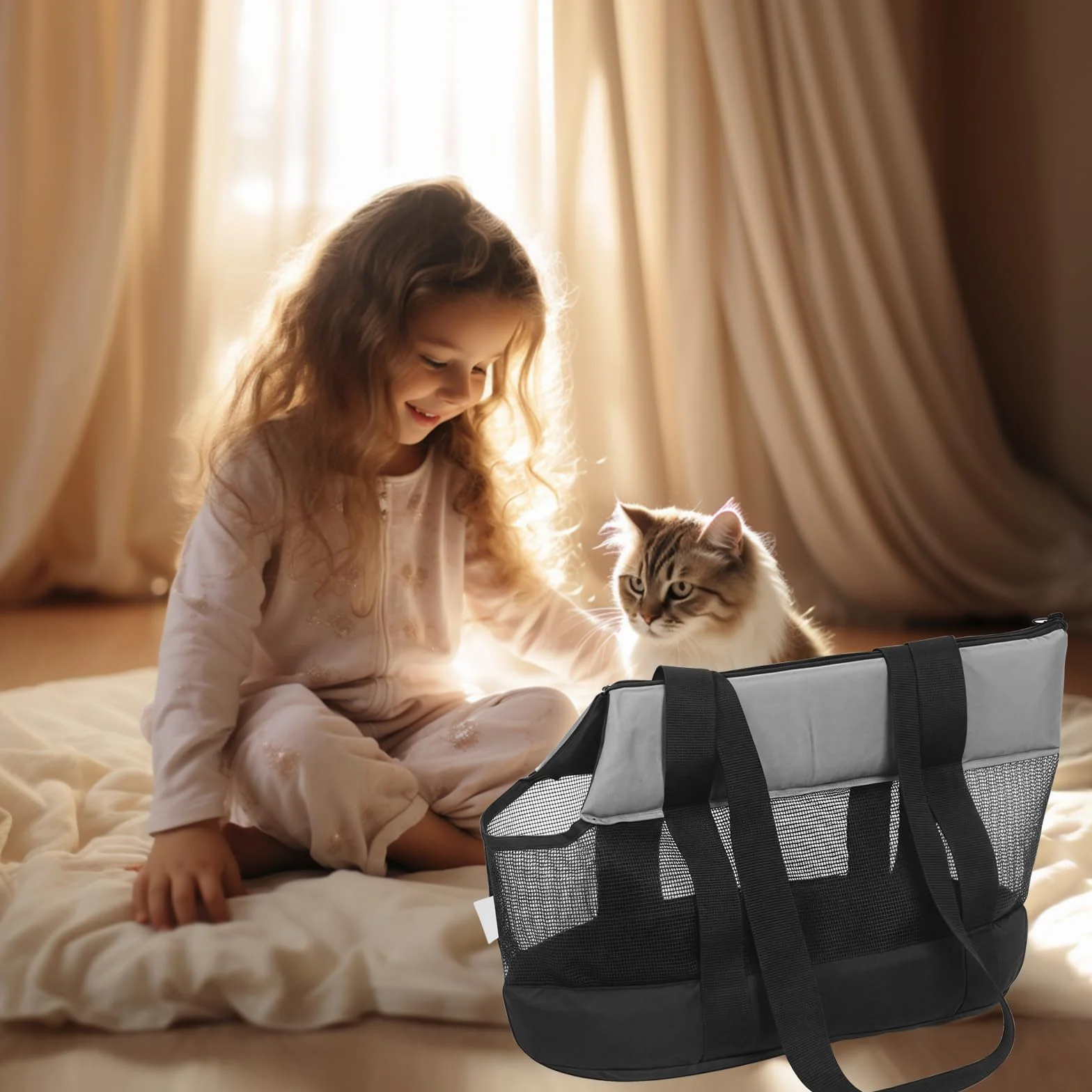 Borsa a tracolla per cani traspirante nero piccola media gatto
