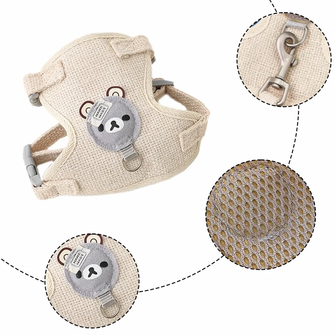 NJCXOLA Guinzaglio Per Coniglio Nano, Accessori Conigli, Imbracature, Stoviglie Con Guinzaglio, Pettorina Regolabile, per Piccoli Animali(Beige, S)