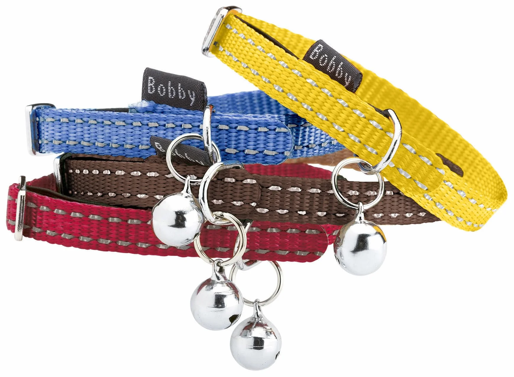 Bobby Safe - Collare gatto in Nylon colorato, Resistente, Antistrozzo, Riflettente, Regolabile, Giallo - lunghezza 30 cm, spessore 1 cm