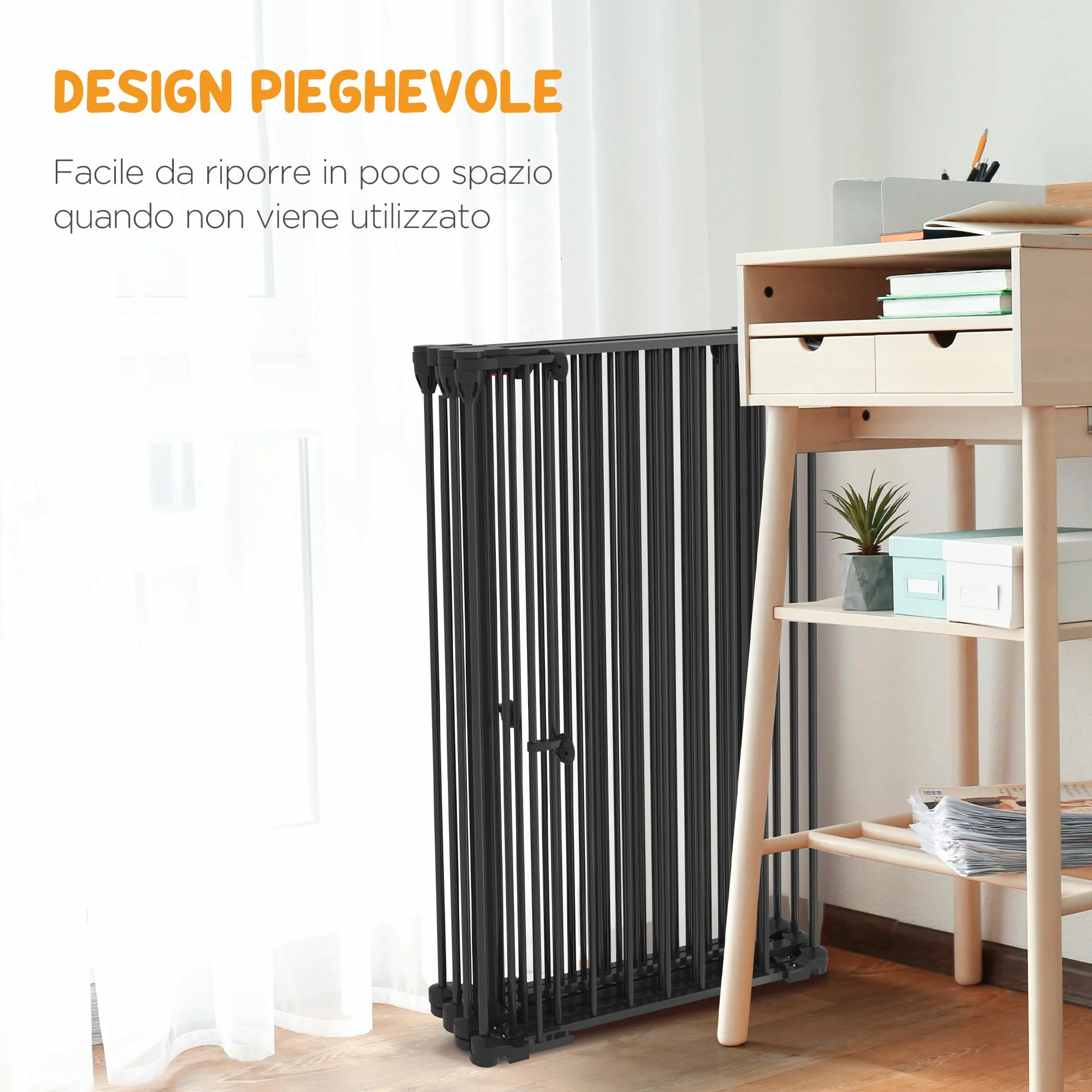 PawHut Cancellino per Cani Taglia Media Pieghevole con Doppia Chiusura di Sicurezza, Cancelletto di Sicurezza Modulabile in Metallo e Plastica, 123x102x100 cm, Nero